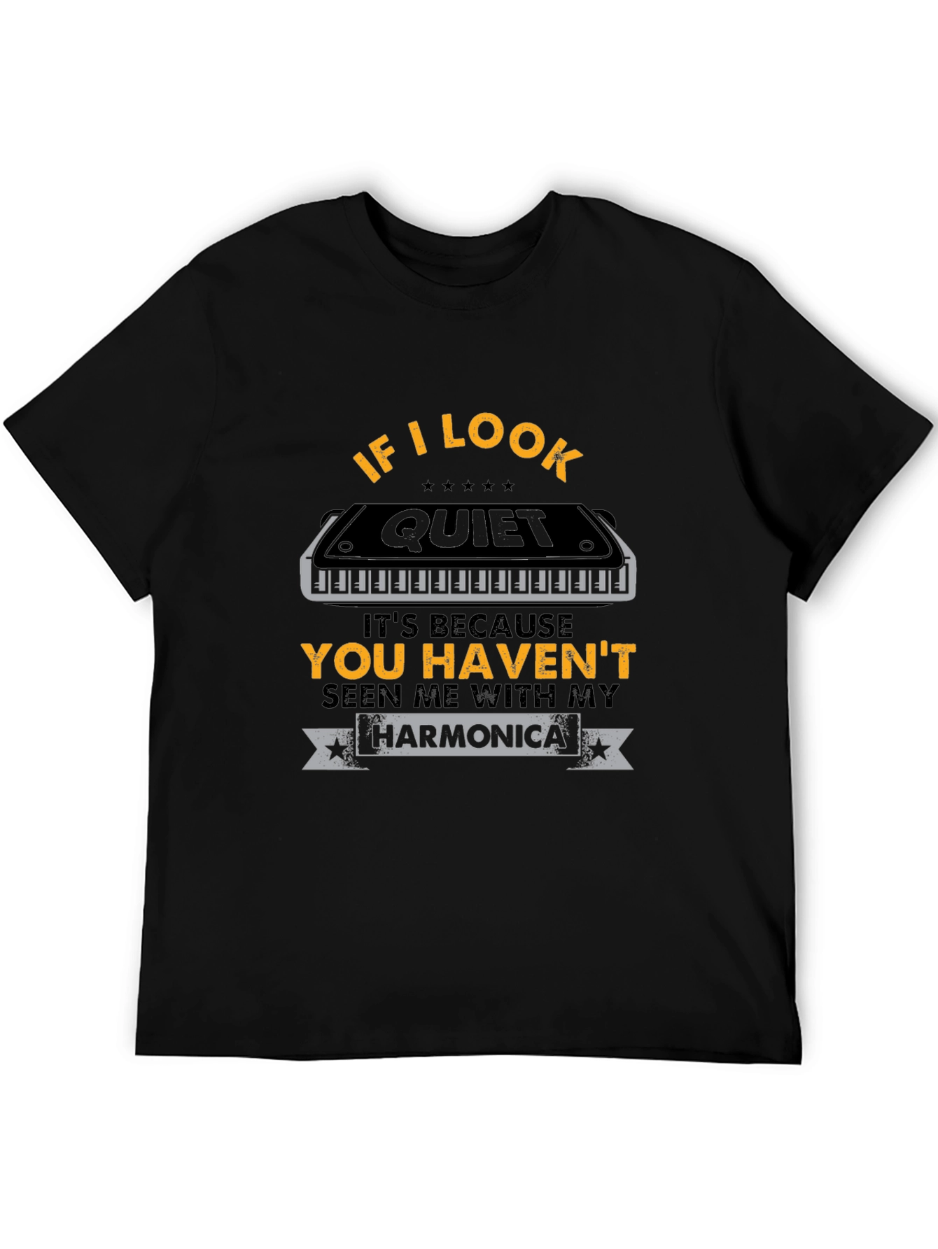 Black If I Look Quiet Harmonica T-Shirt view 5