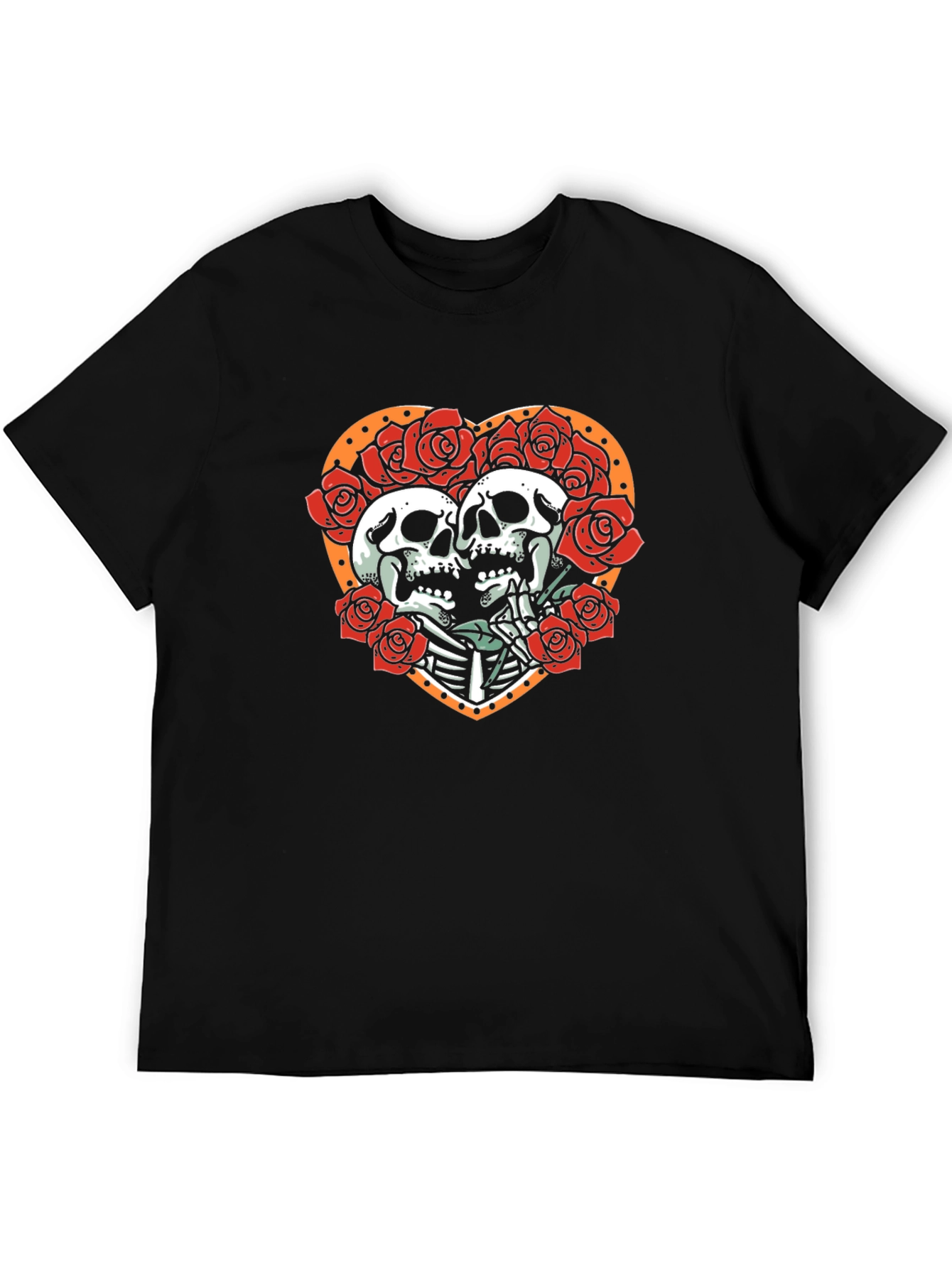 Skull & Roses Graphic Tee - Romantic Skeleton Couple T-Shirt - 5