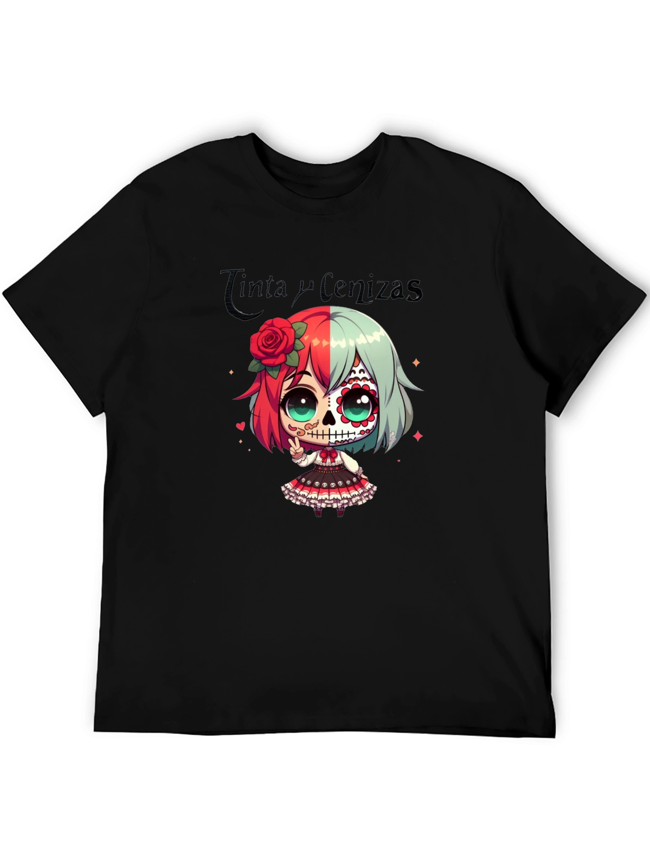 Black Sugar Skull Girl Anime T-Shirt view 5