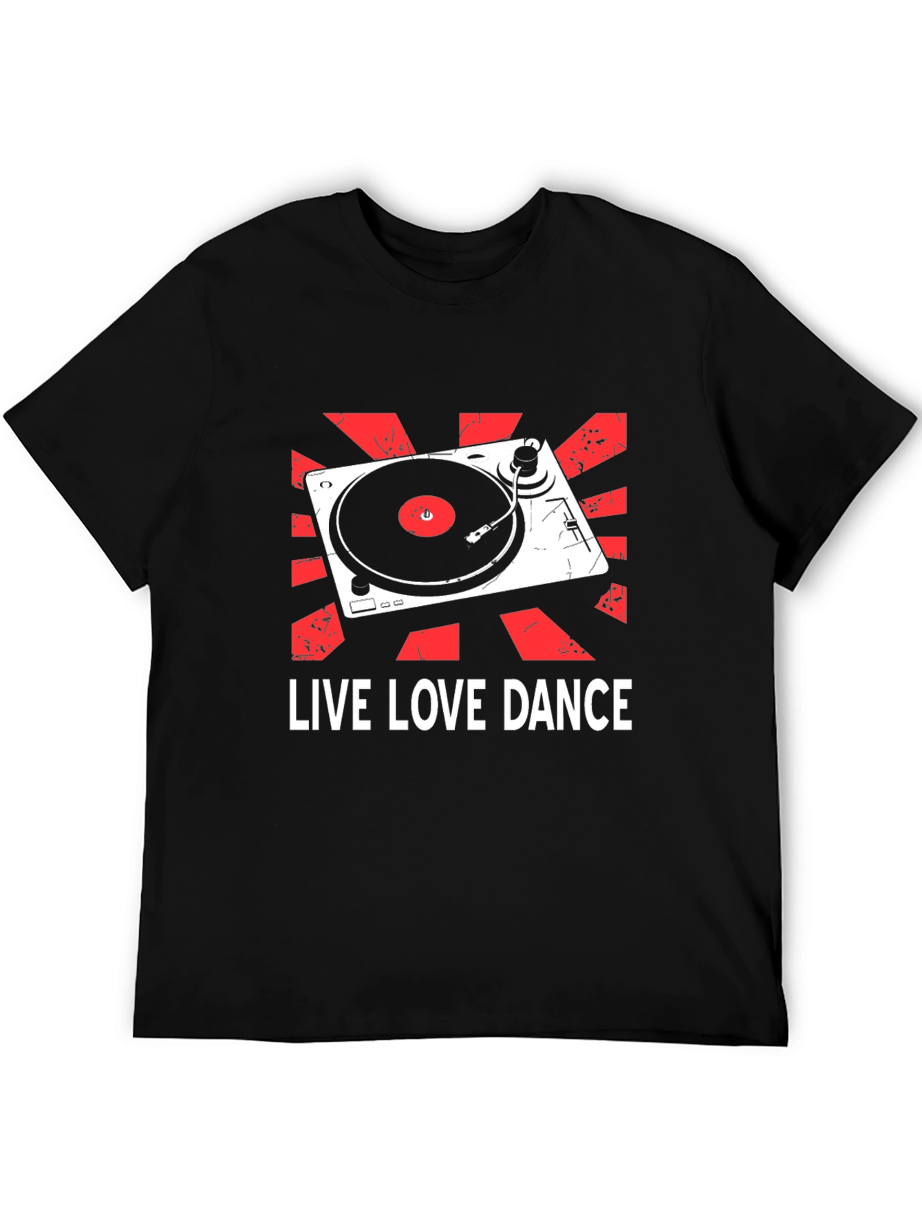 Black Live Love Dance DJ Turntable Graphic T-Shirt view 5