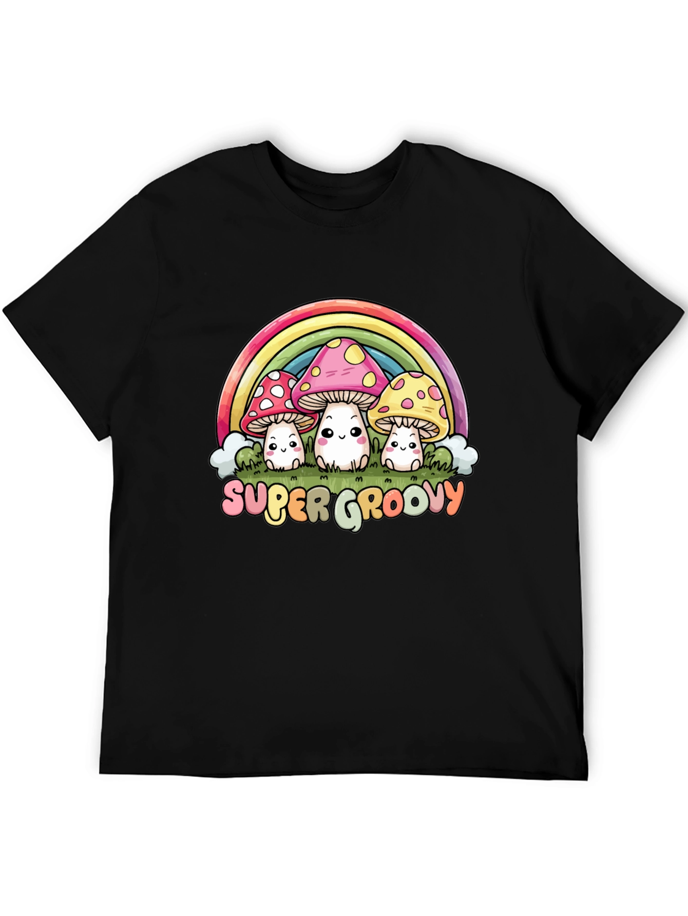 Black Super Groovy Mushroom Rainbow Graphic Tee view 5