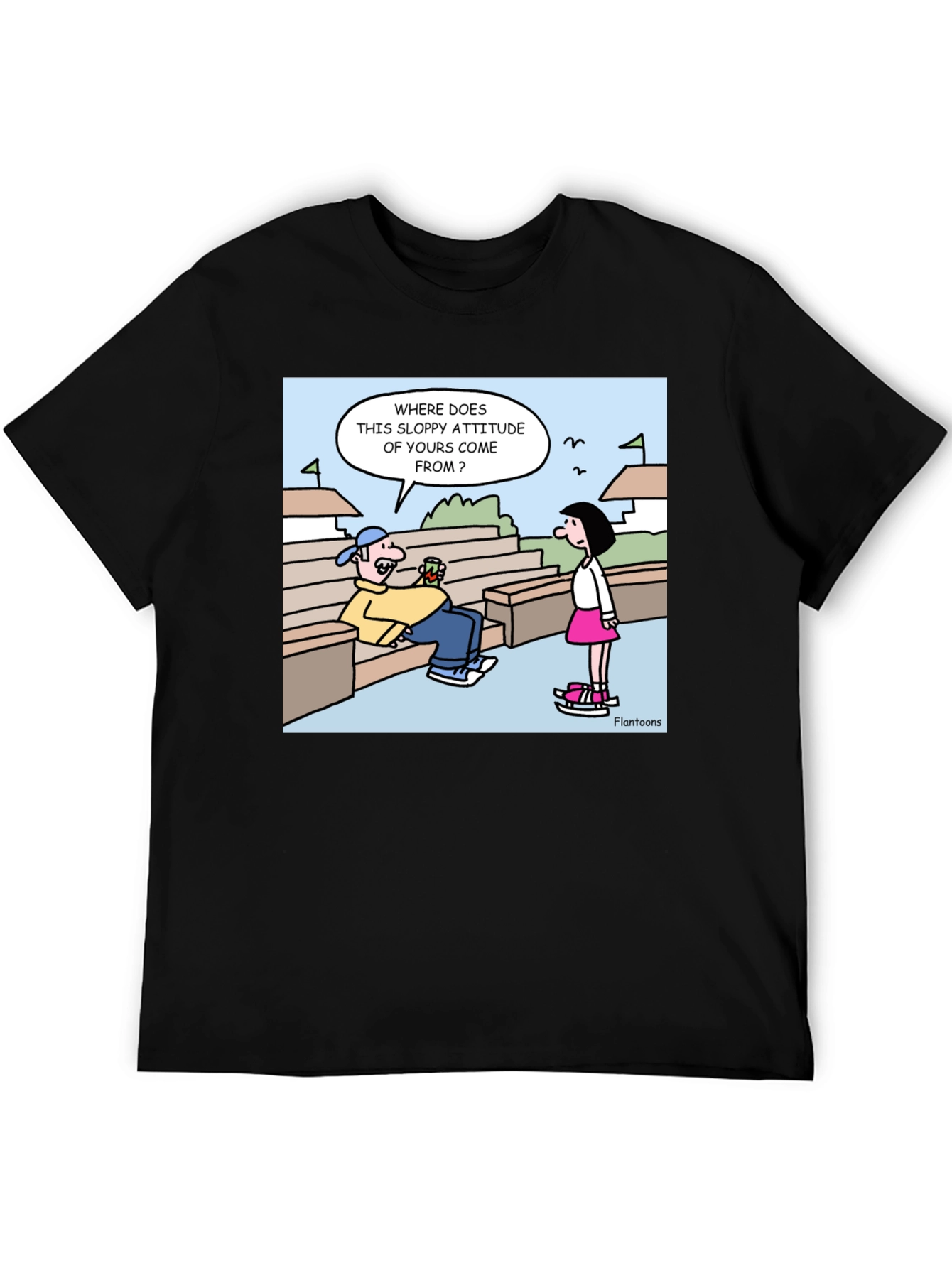 Black Cartoon Graphic Print Tee - "Sloppy Attitude" view 5