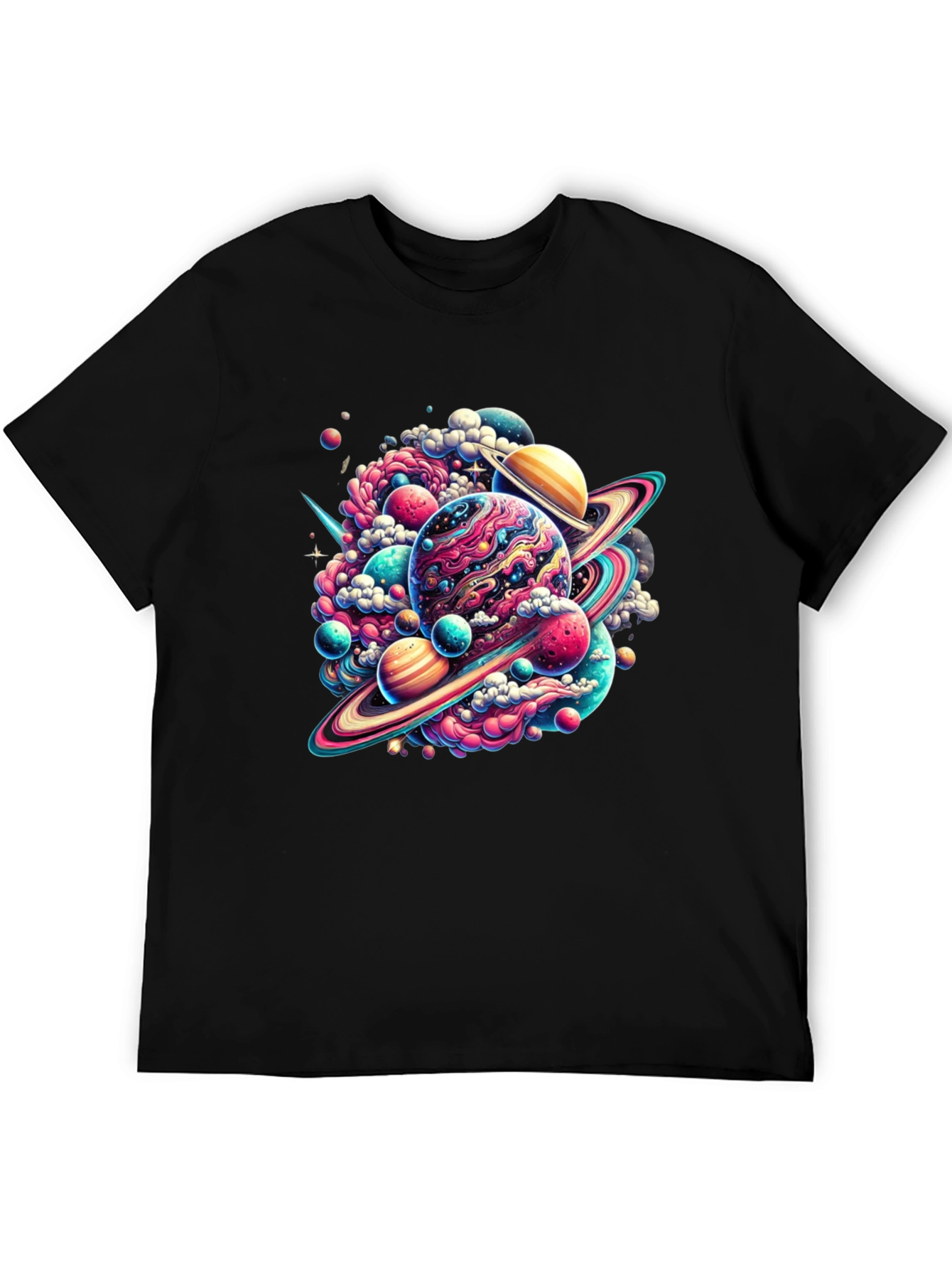 Black Cosmic Planet Graphic Tee - Black Cotton Comfort view 5