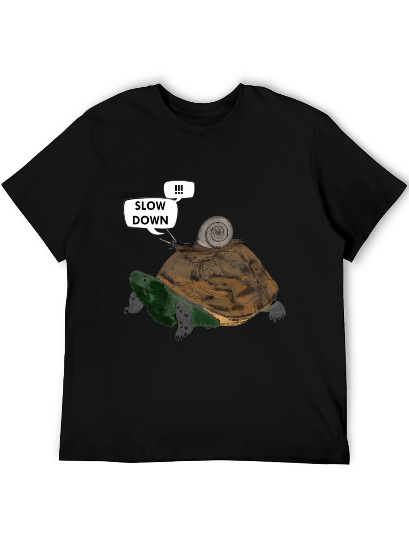 Black Slow Down Funny Turtle and Snail Graphic T-Shirt view 5