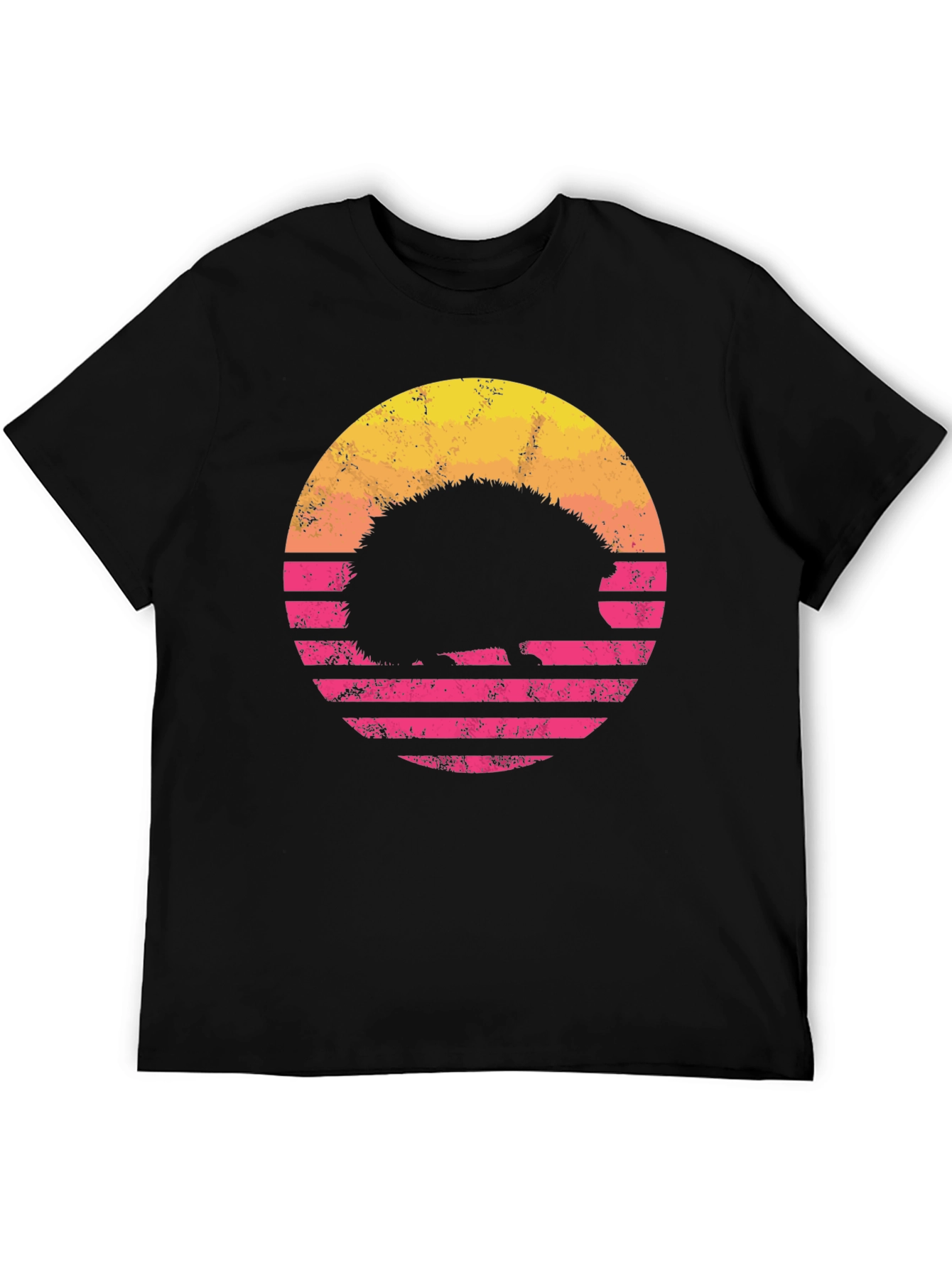 Black Retro Hedgehog Sunset T-Shirt view 5