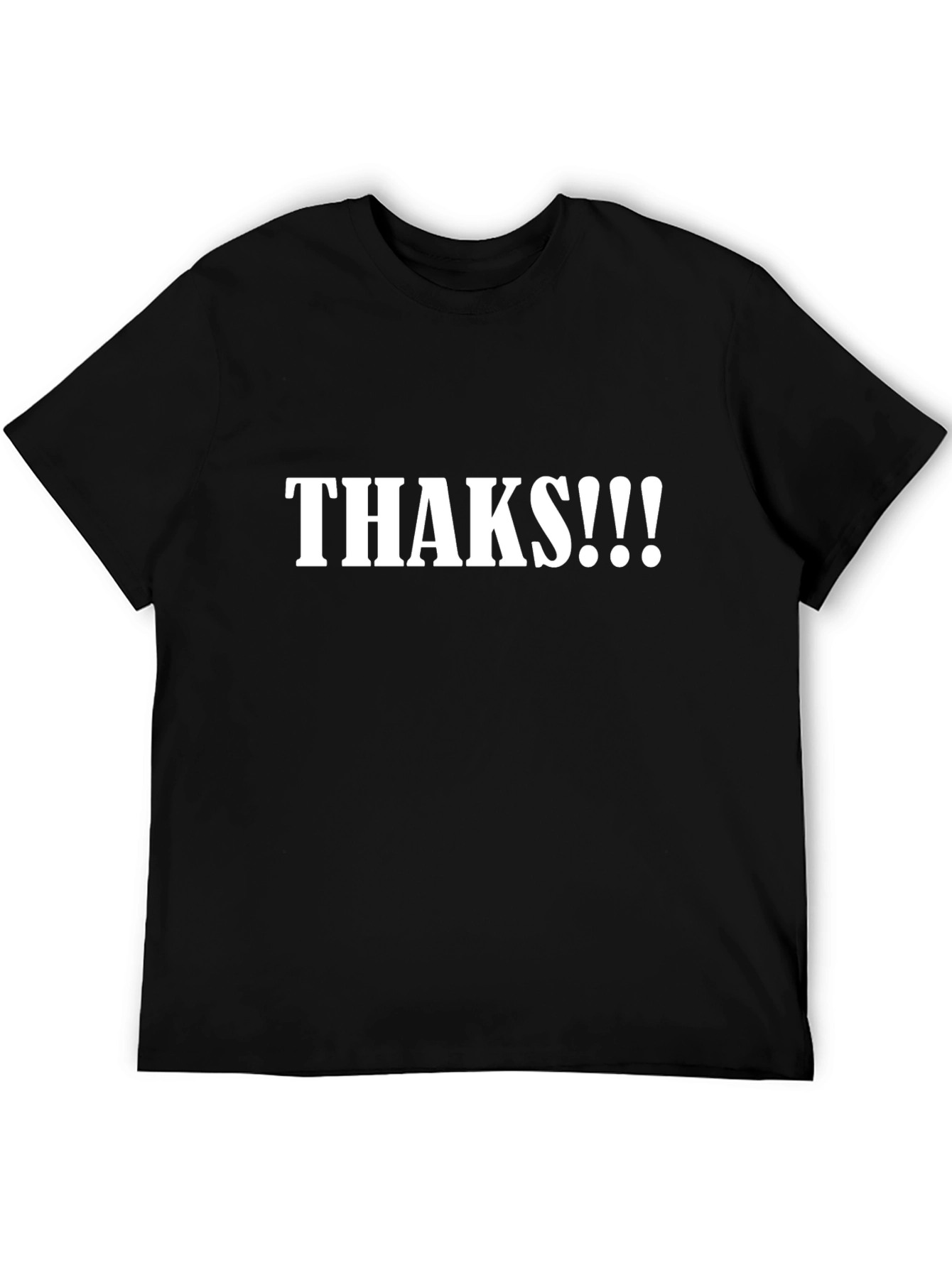 Black Humorous "Thaks!!!" Graphic Tee - Casual Black T-Shirt view 5