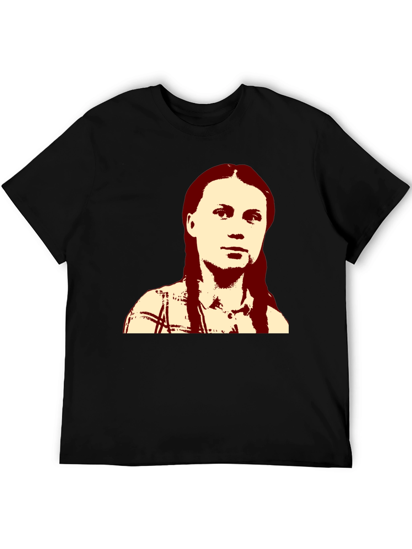 Black Greta Thunberg Portrait Black T-Shirt view 5
