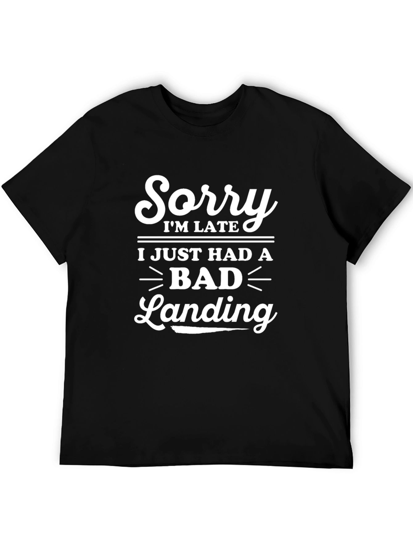 Black Funny "Bad Landing" Graphic T-Shirt - Black view 5