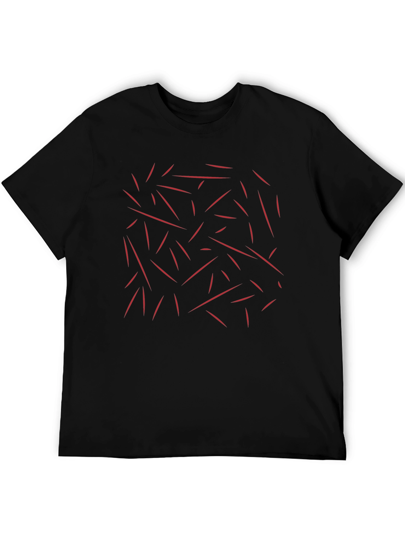 Black Abstract Red Lines Pattern Black T-Shirt view 5