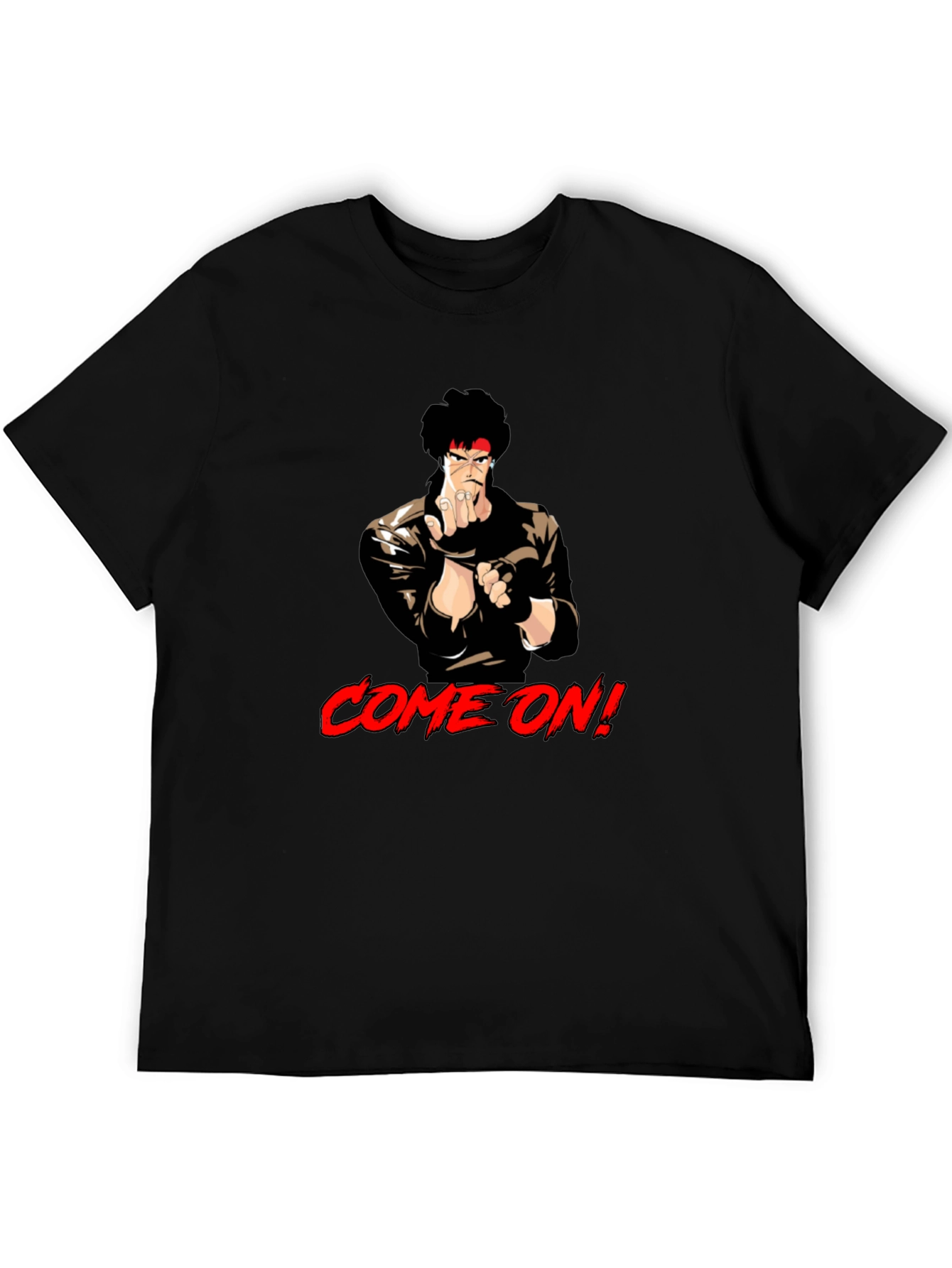Black Retro Anime Fighter T-Shirt - Come On! view 5