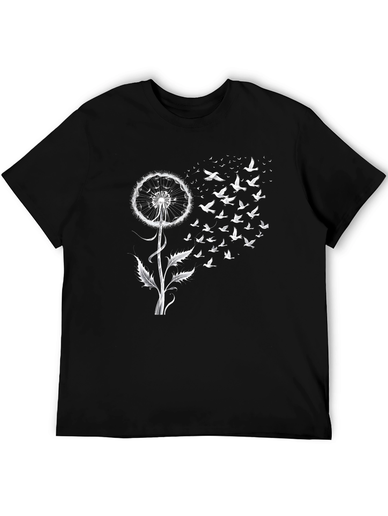 Black Dandelion Bird T-Shirt - Fly Away Tee view 5