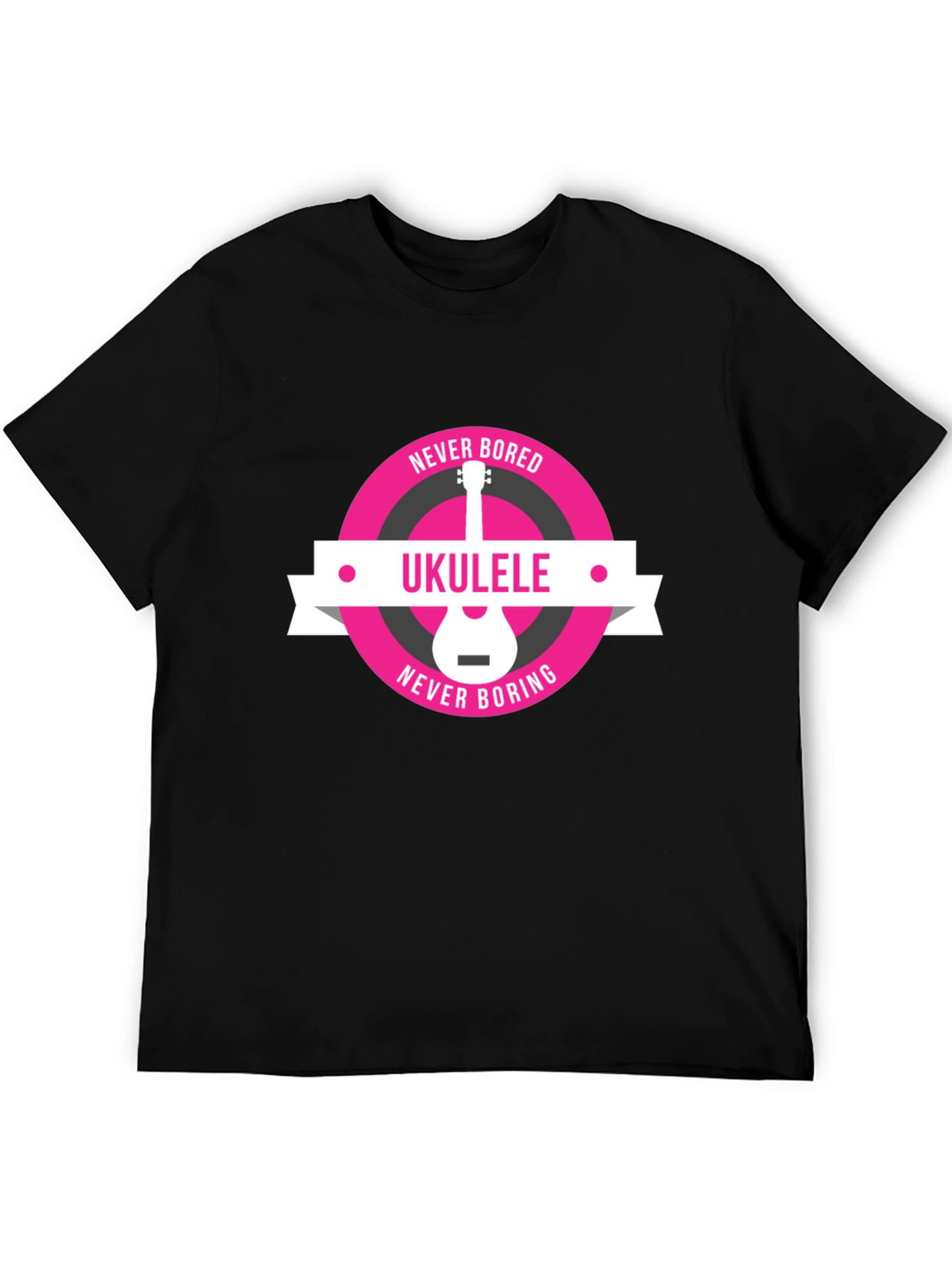 Black Ukulele Never Bored T-Shirt - Music Lover Tee view 5