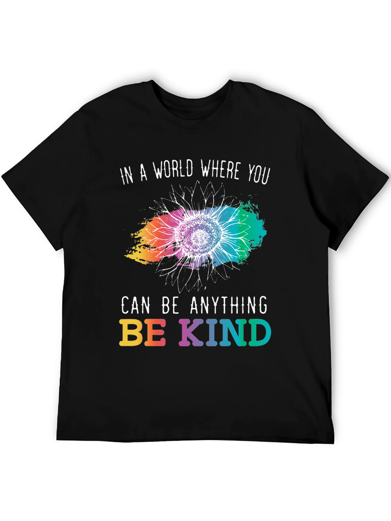 Black Be Kind T-Shirt - Rainbow Sunflower Design view 5