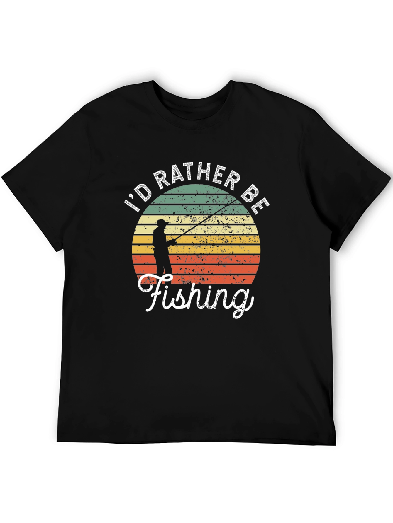 Black I'd Rather Be Fishing T-Shirt, Retro Angler Tee view 5