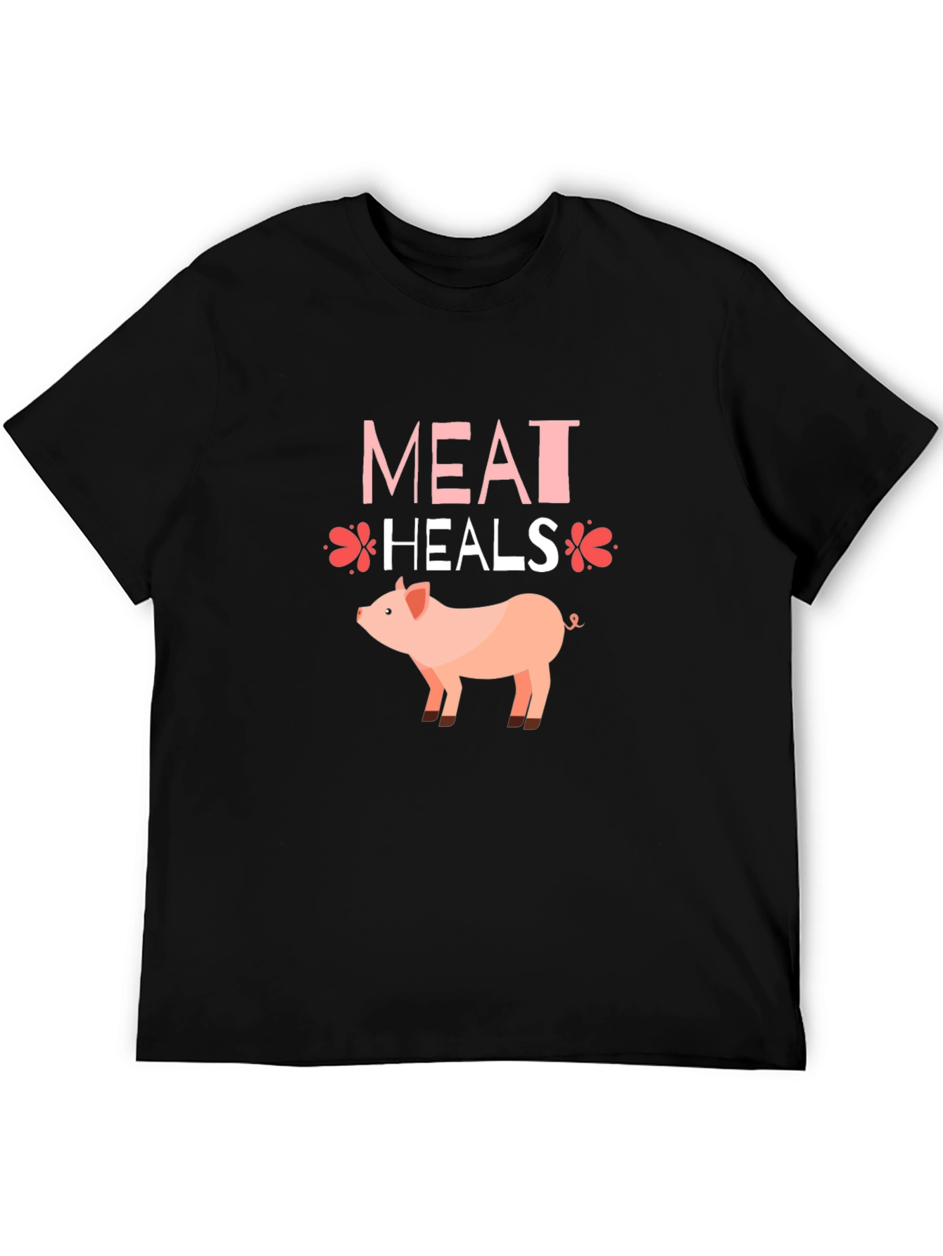 Black Meat Heals Pig Graphic T-Shirt, Black Tee view 5