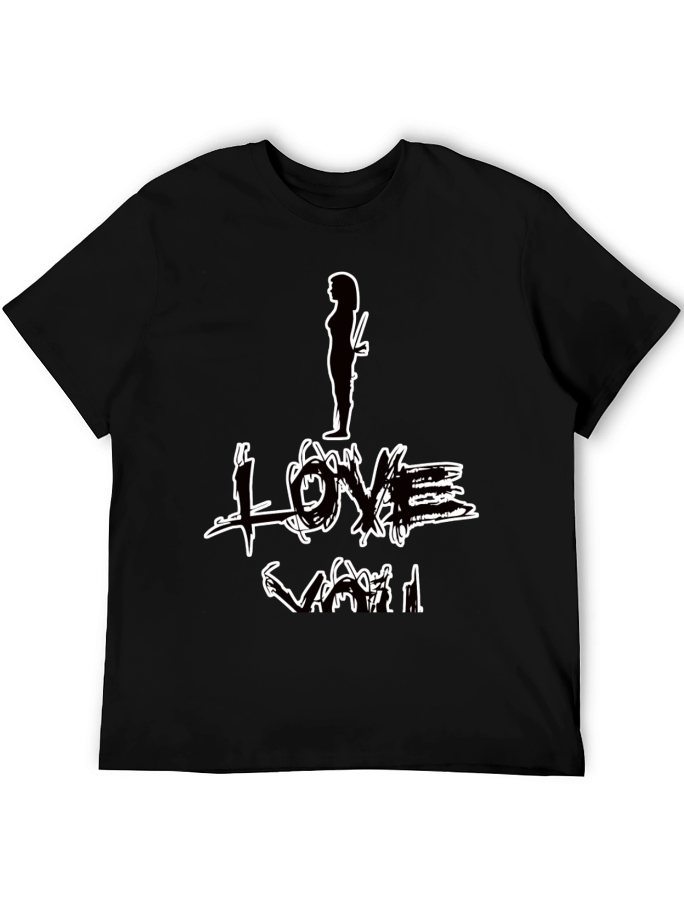 Black I Love You Graphic Print Black T-Shirt view 5