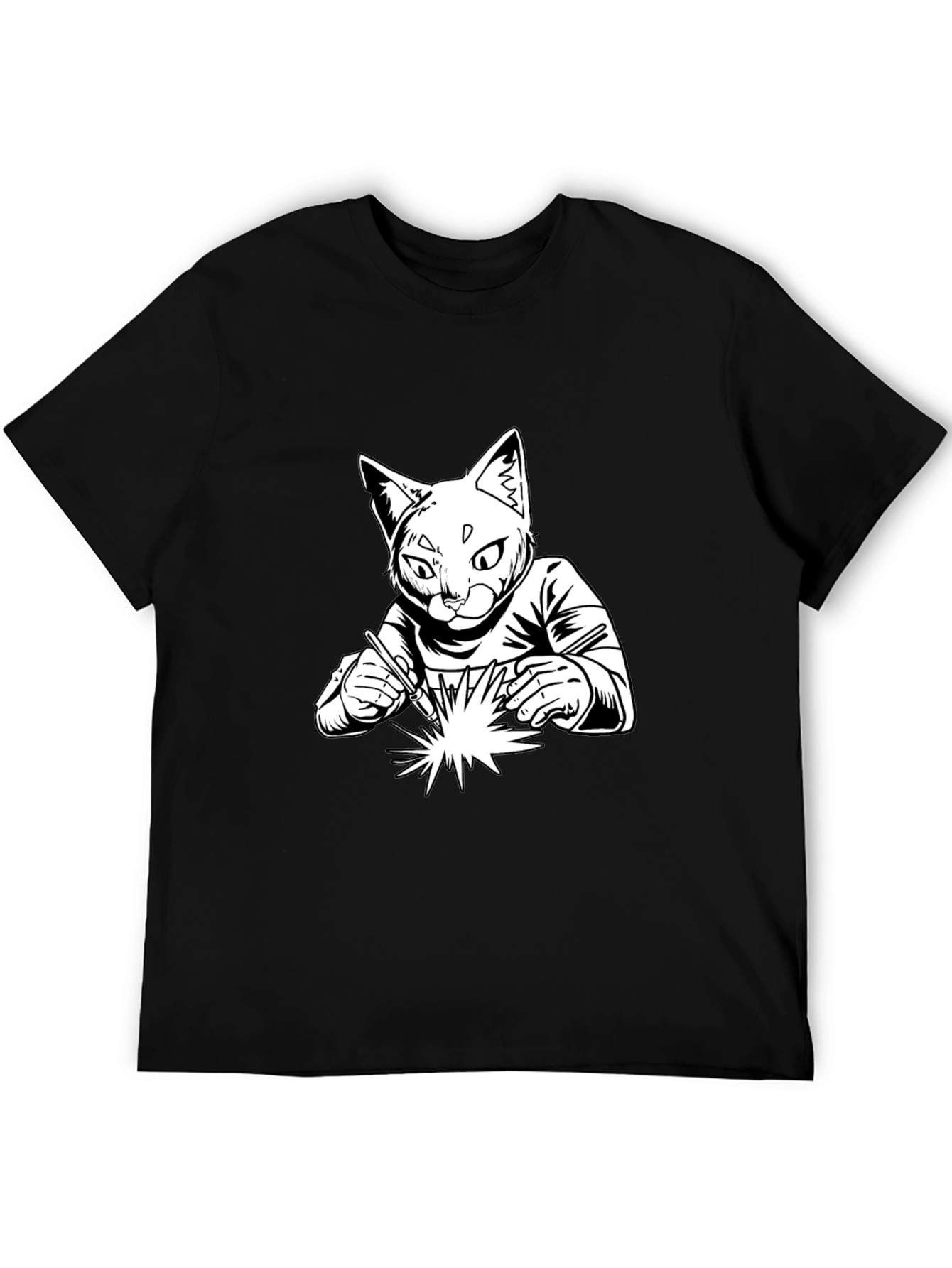 Black Welding Cat T-Shirt - Cool Graphic Tee view 5