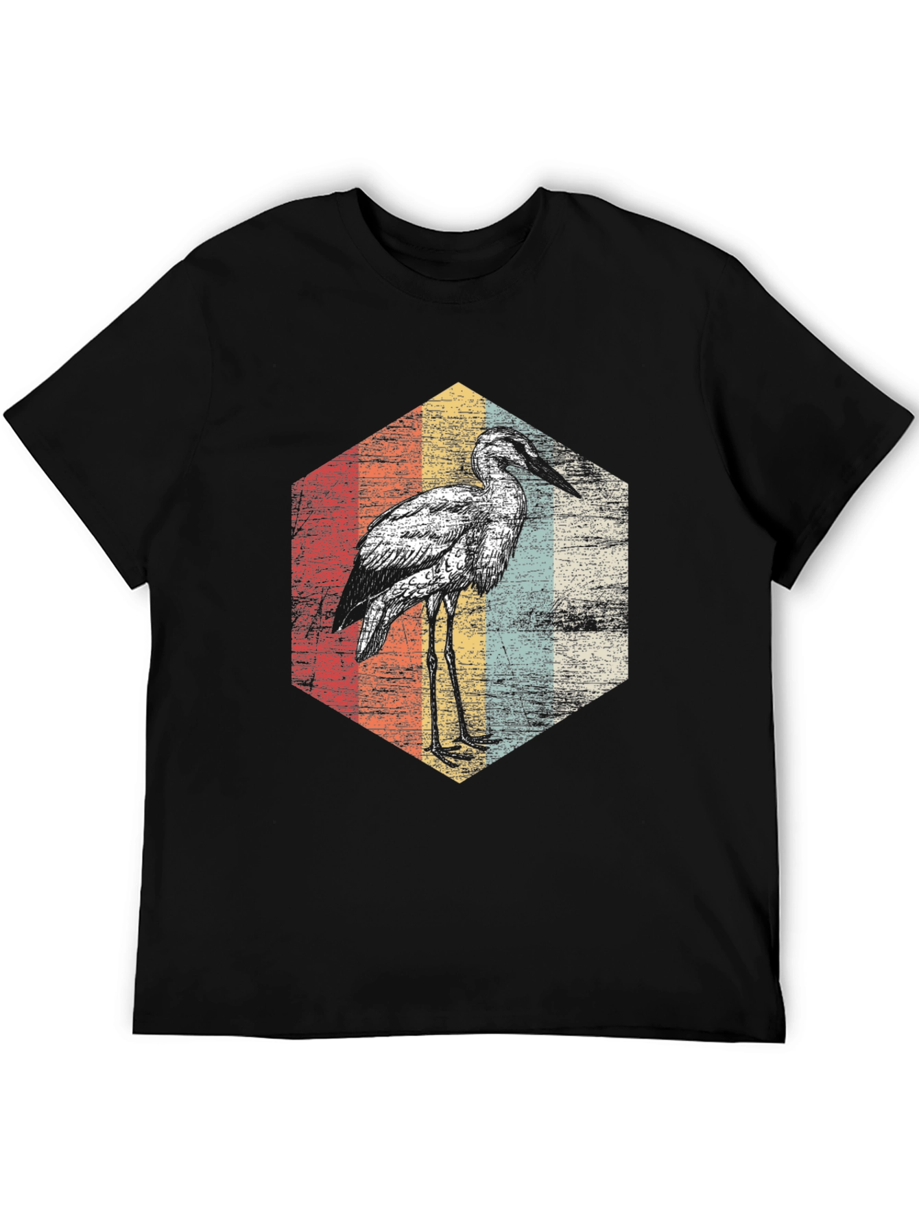 Black Retro Heron T-Shirt - Vintage Bird Graphic Tee view 5