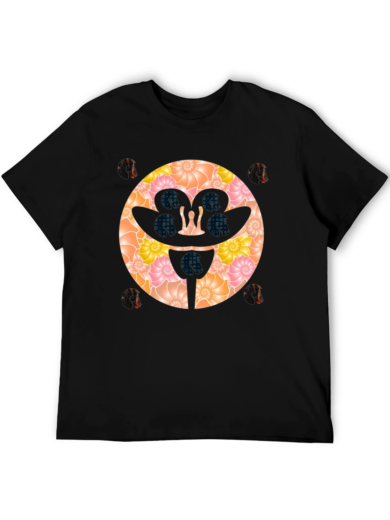 Black Floral Face Graphic Black T-Shirt view 5