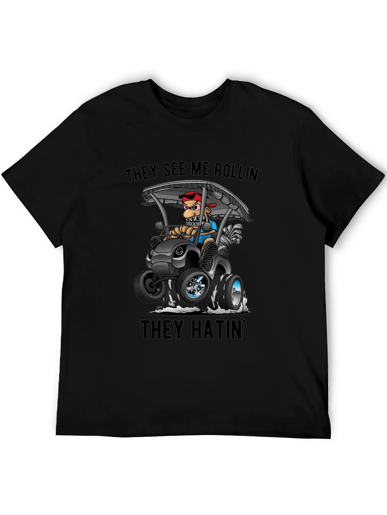 Black Funny Golf Cart T-Shirt - They See Me Rollin' view 5