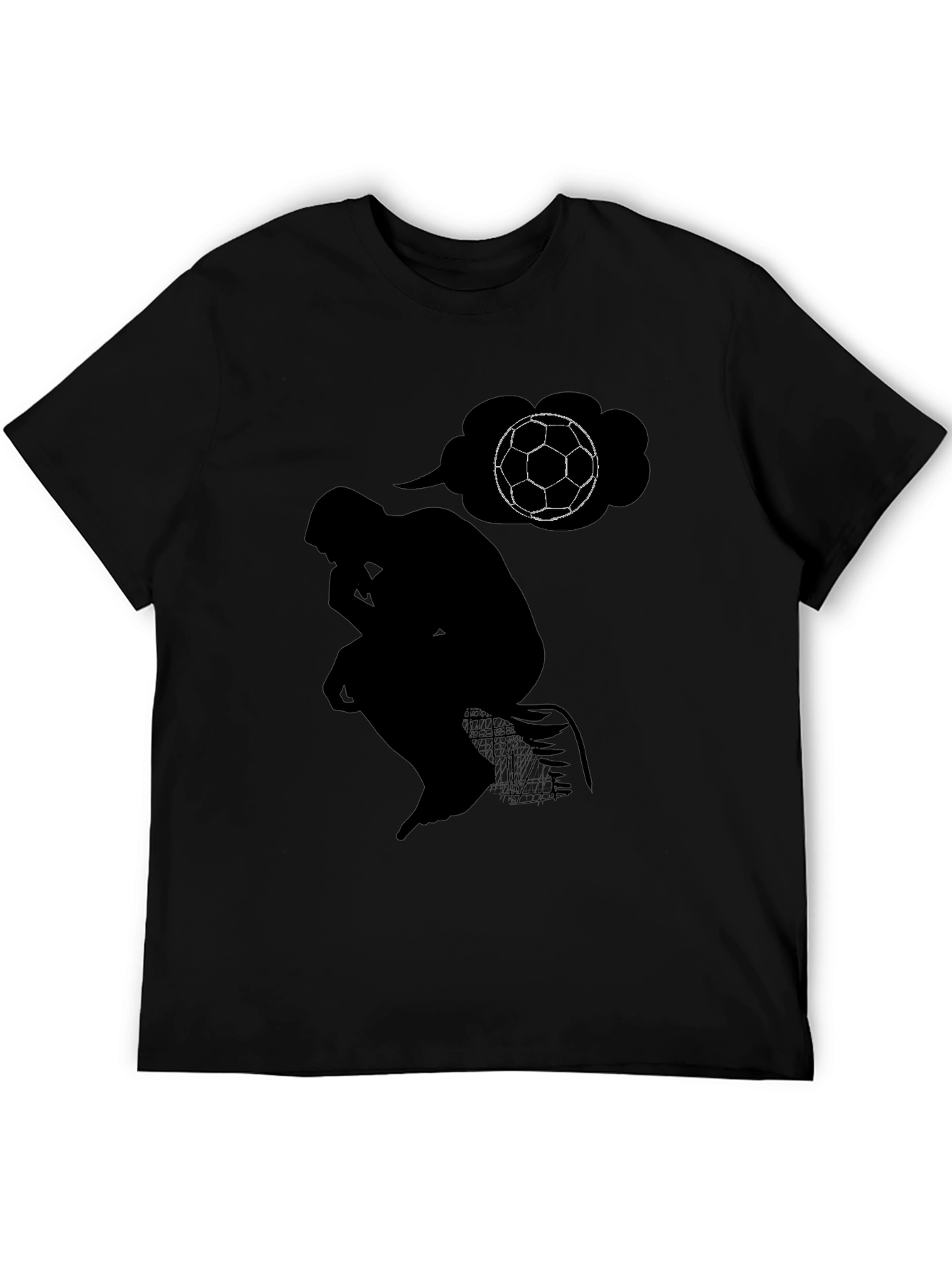 Black The Thinker Soccer T-Shirt - Black Cotton Tee view 5