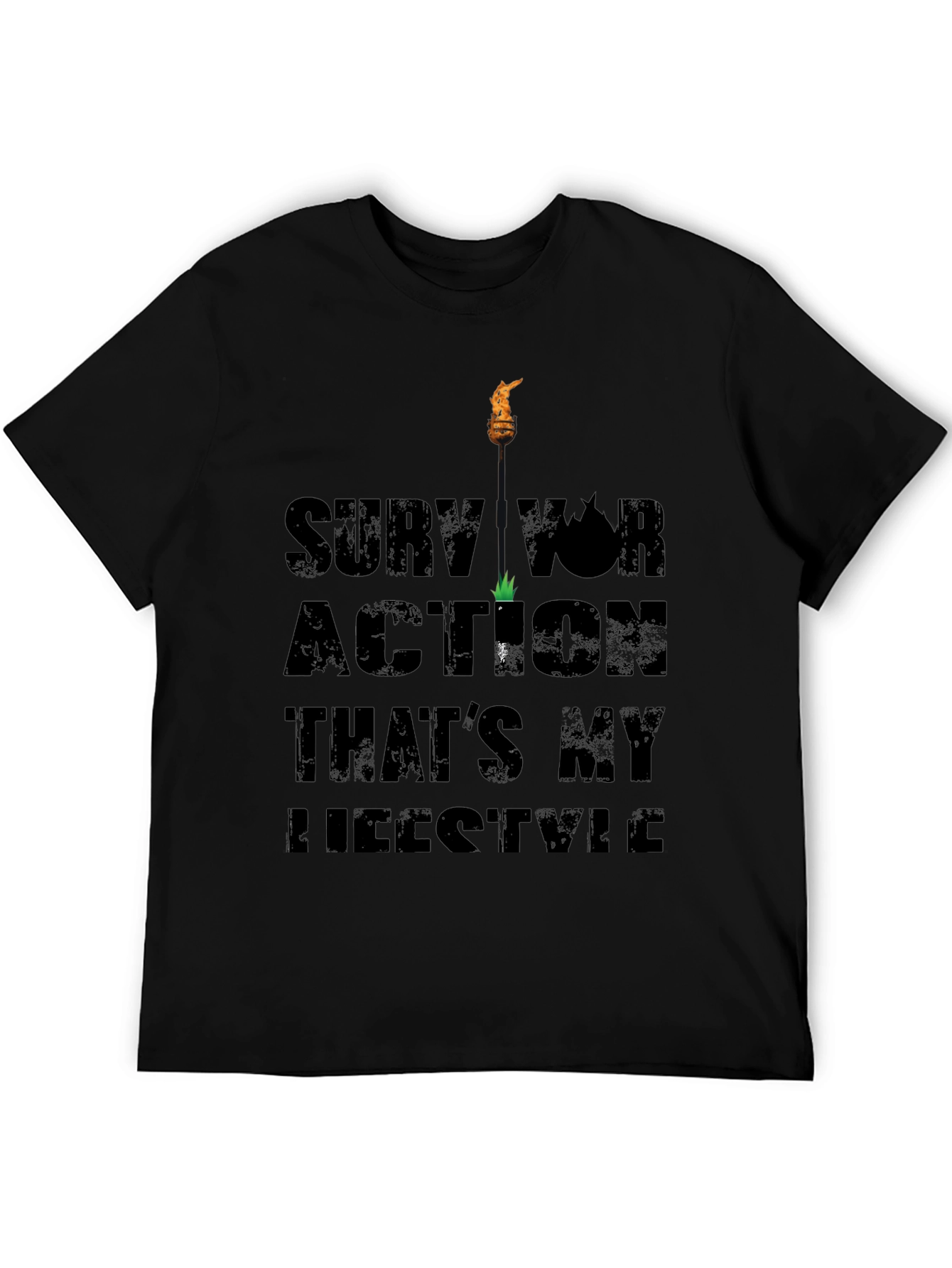 Black Survivor Action Lifestyle Graphic Print Black T-Shirt view 5