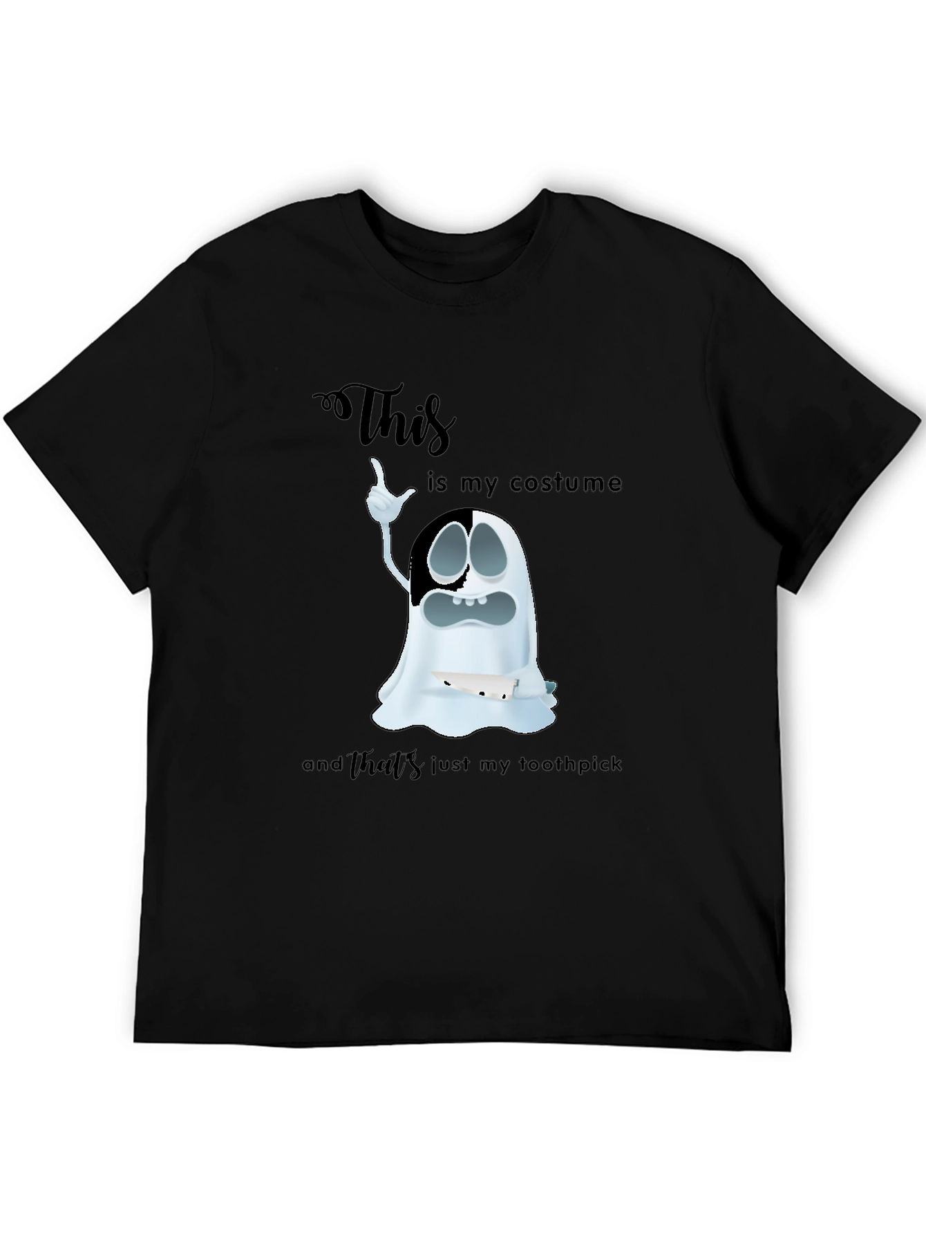 Black Humorous Ghost Costume Graphic T-Shirt view 5
