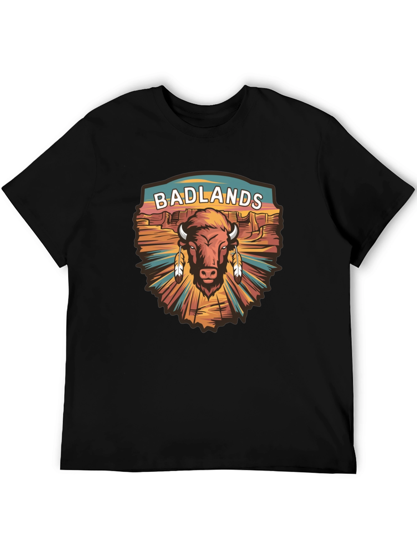 Black Badlands Bison Graphic Tee - Black Cotton T-Shirt view 5