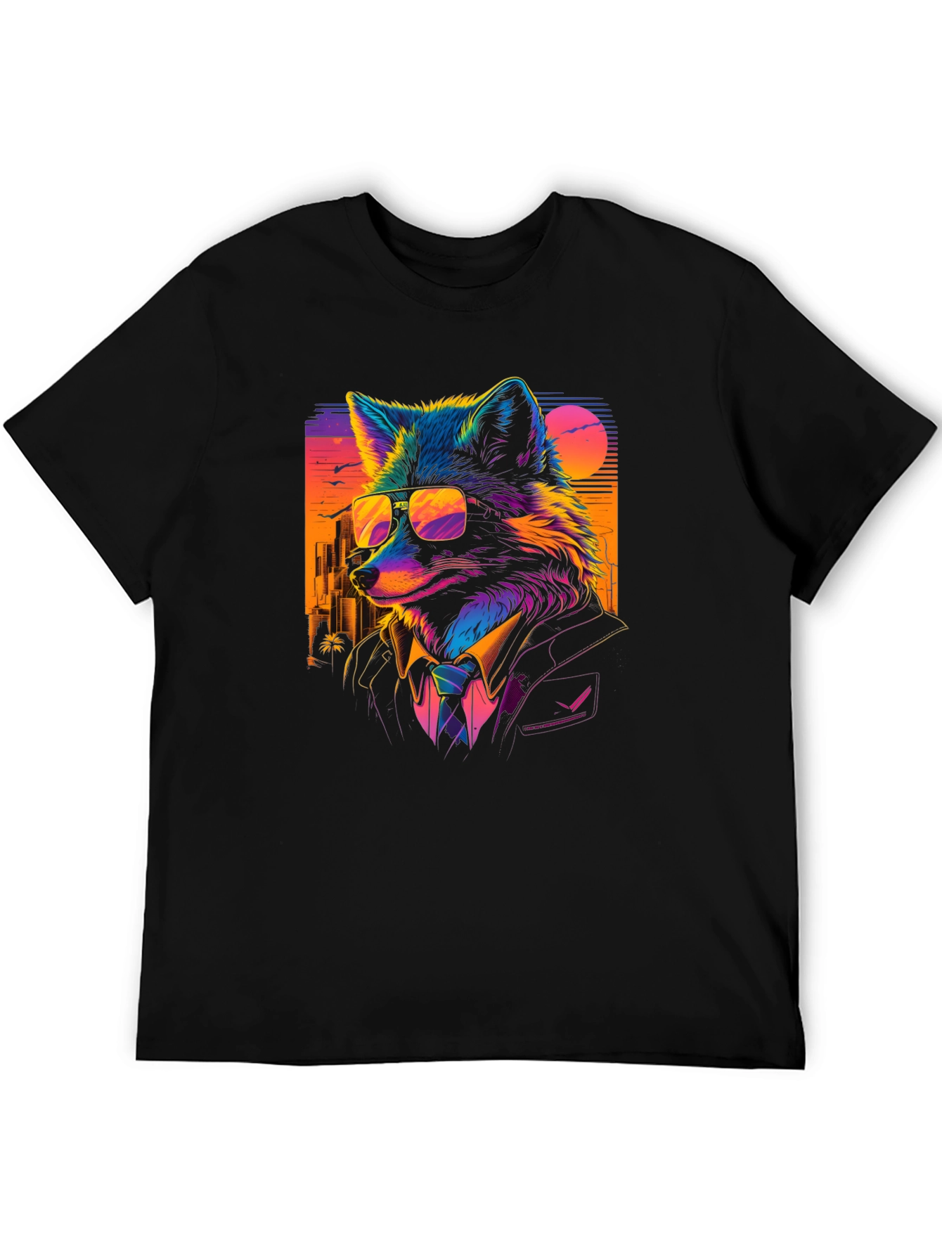 Black Cool Fox in Suit T-Shirt - Vibrant Graphic Tee view 5