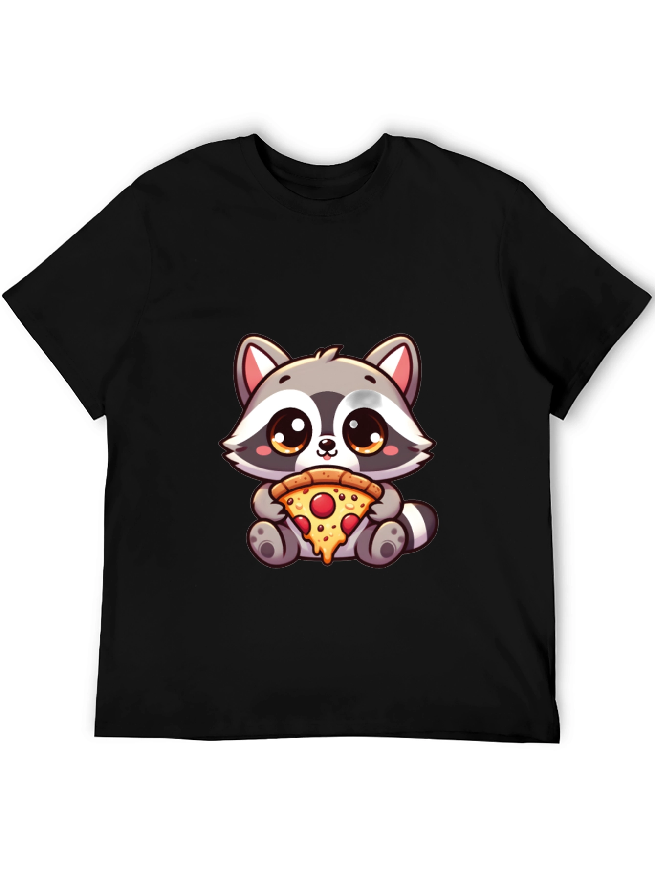 Black Cute Raccoon Pizza T-Shirt - Unisex Graphic Tee view 5