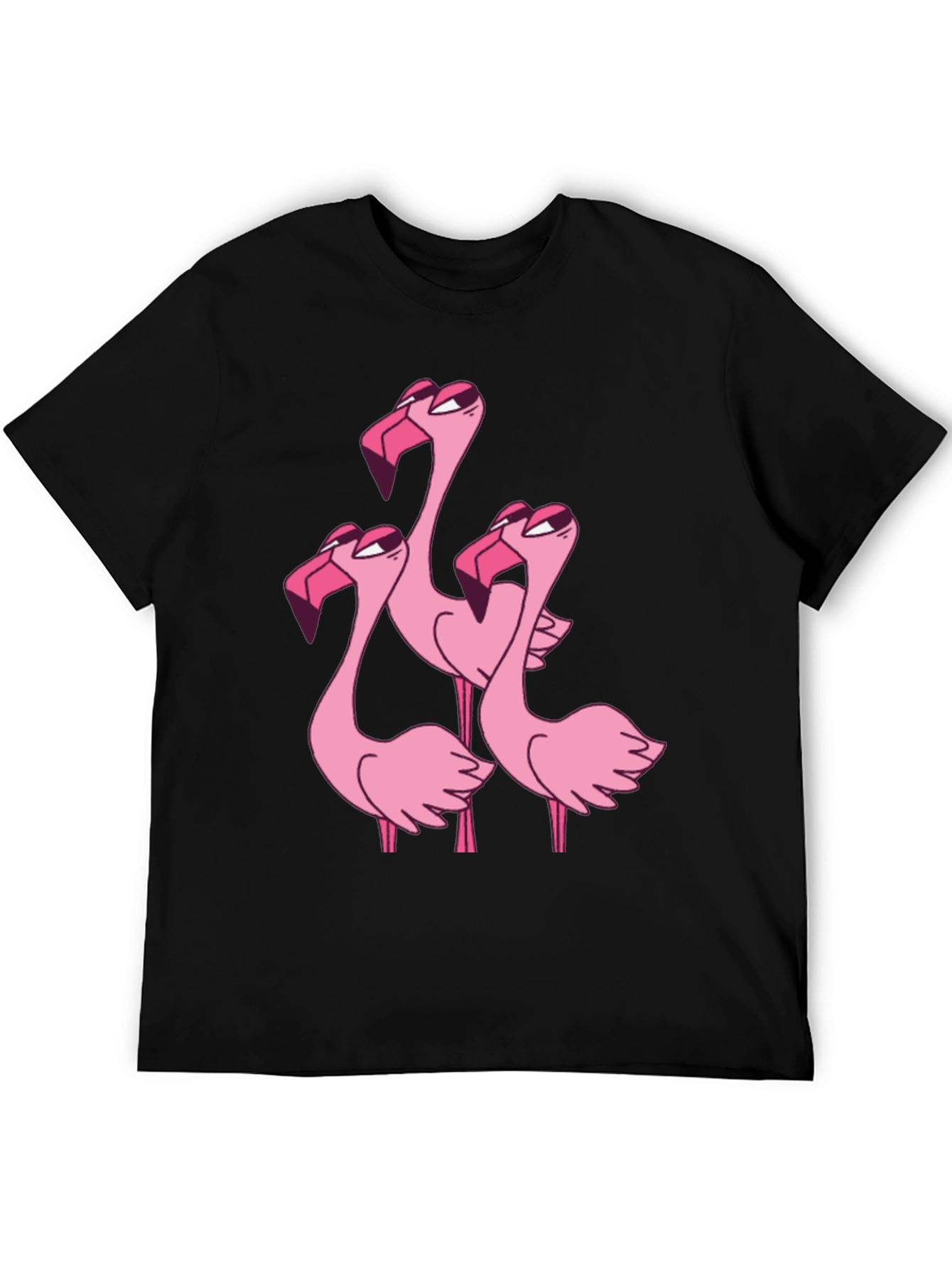 Black Flamingo Cartoon Graphic Black T-Shirt view 5