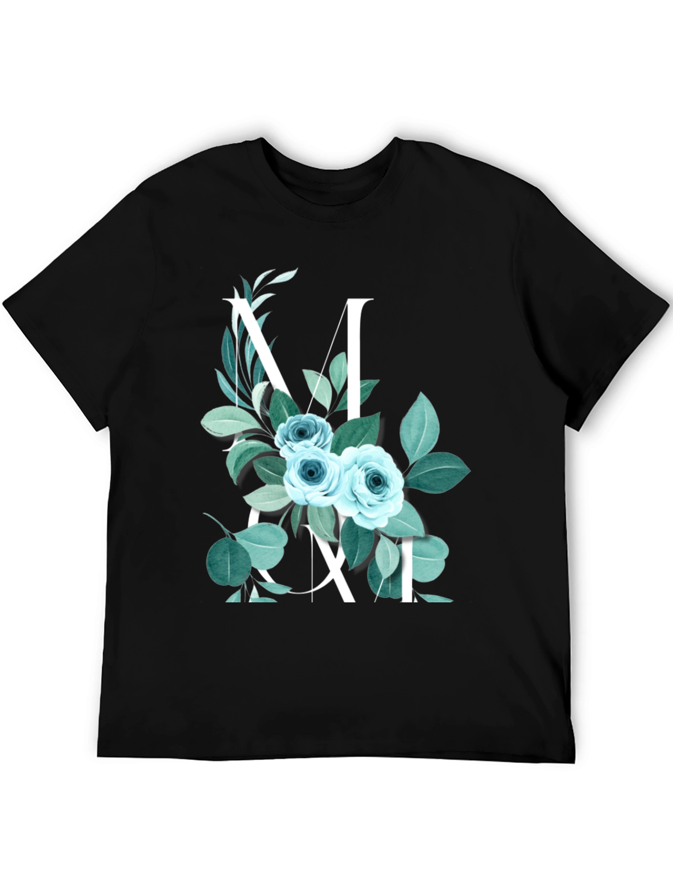 Black Floral Initial T-Shirt - M view 5