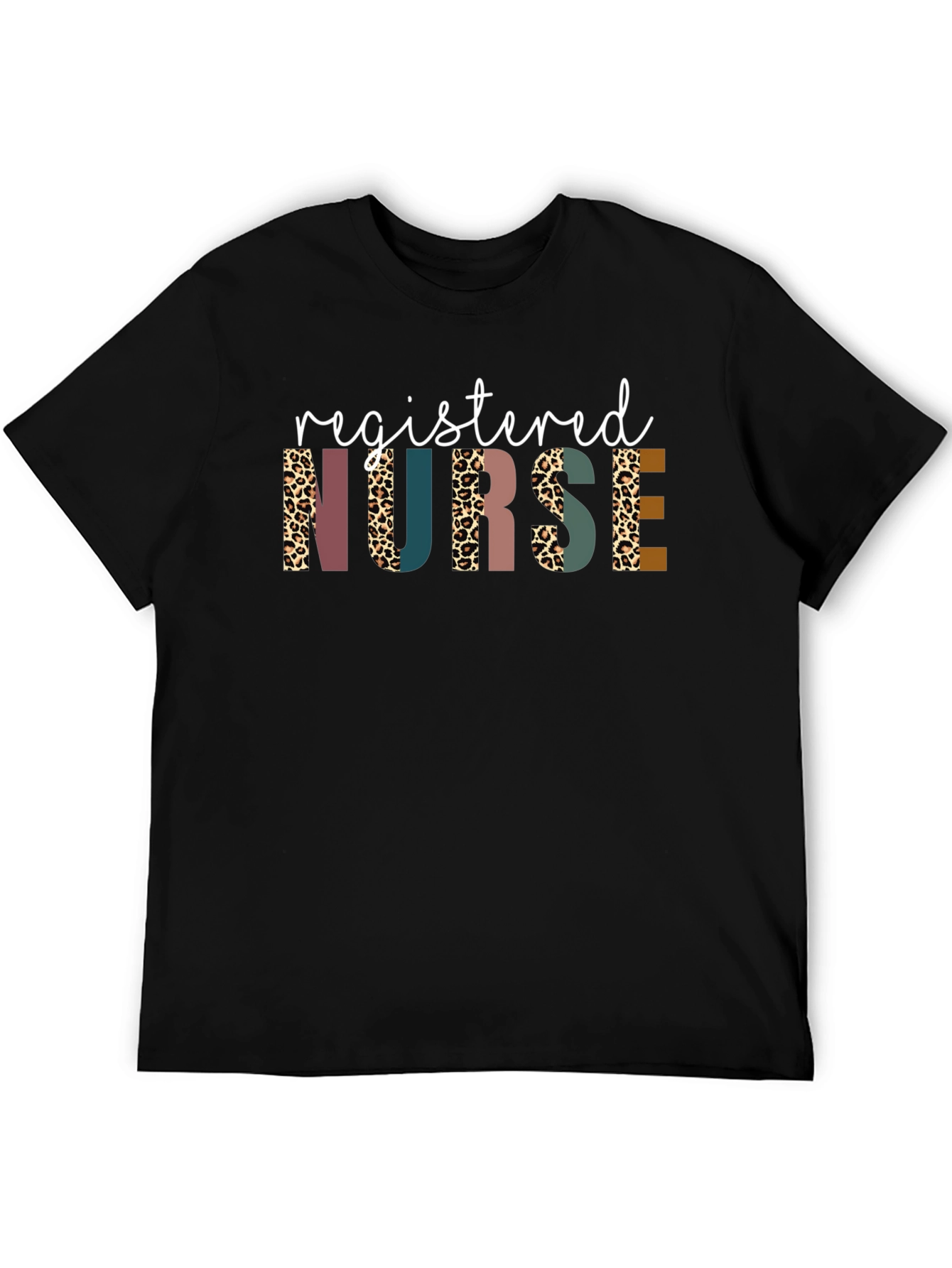 Black Registered Nurse Leopard Print Graphic T-Shirt view 5