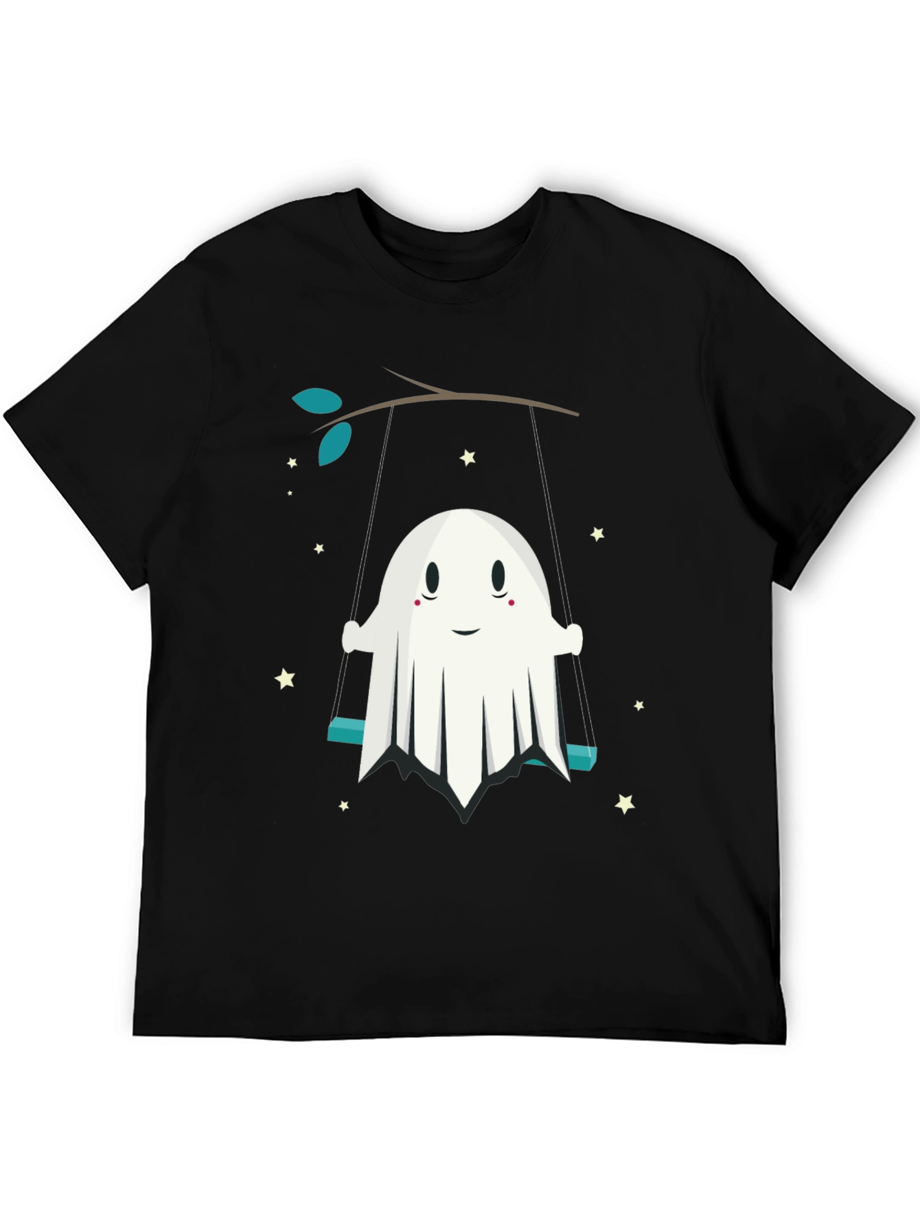 Black Cute Ghost on Swing Graphic Tee - Halloween Shirt view 5