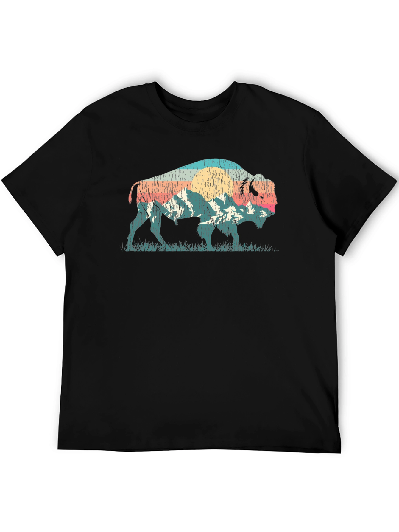 Black Retro Buffalo Mountain T-Shirt view 5