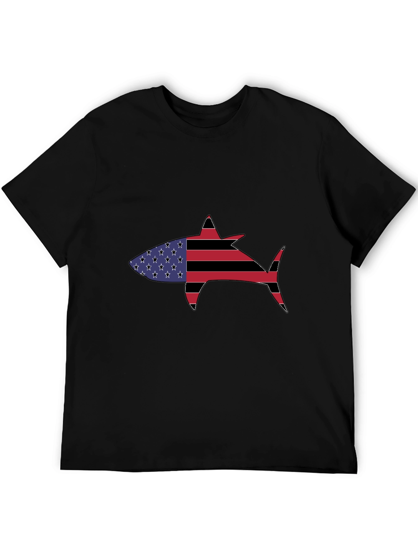 Black American Flag Shark Graphic T-Shirt view 5