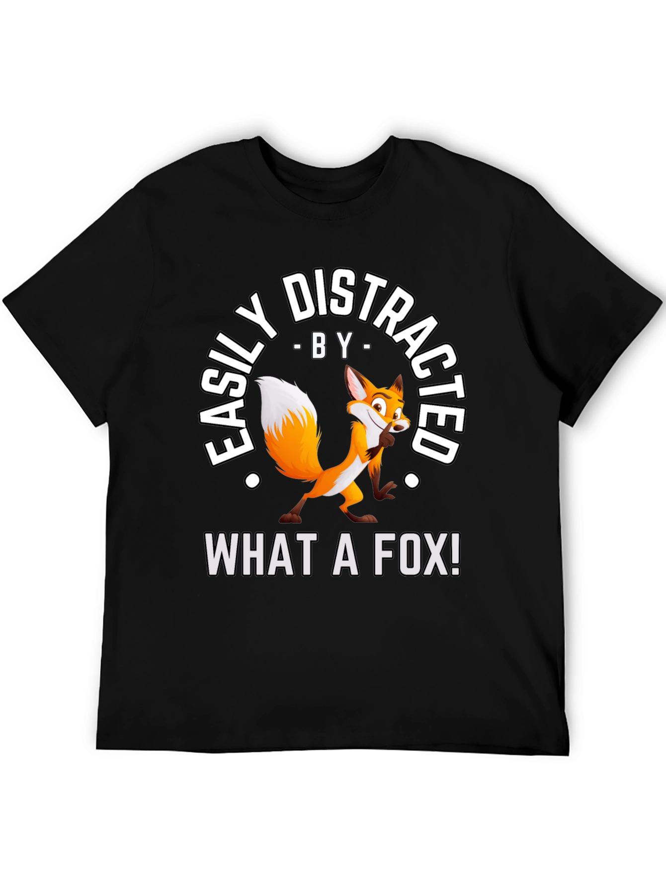 Black Easily Distracted By What A Fox! T-Shirt view 5