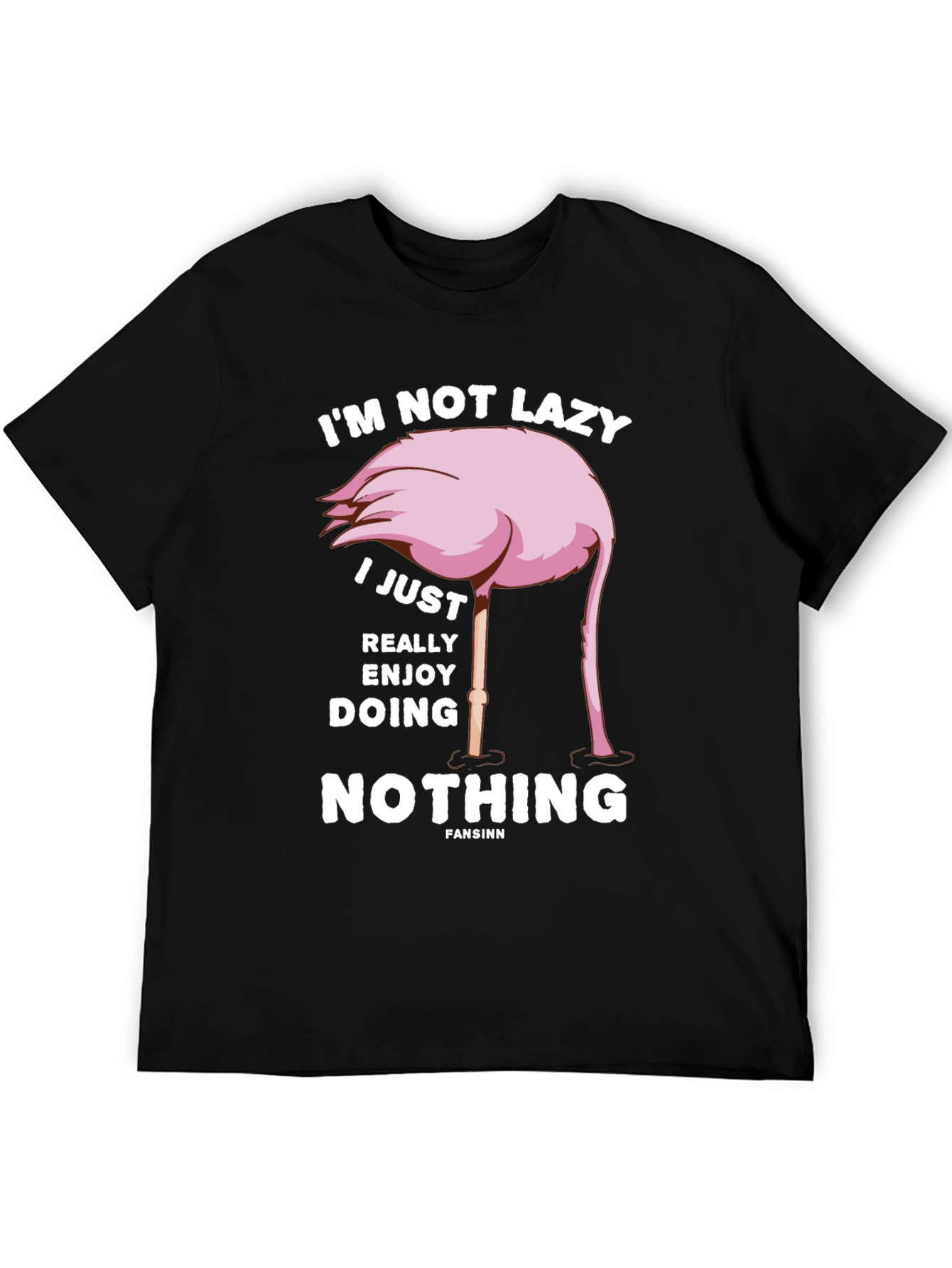 Black Funny Flamingo Lazy T-Shirt view 5