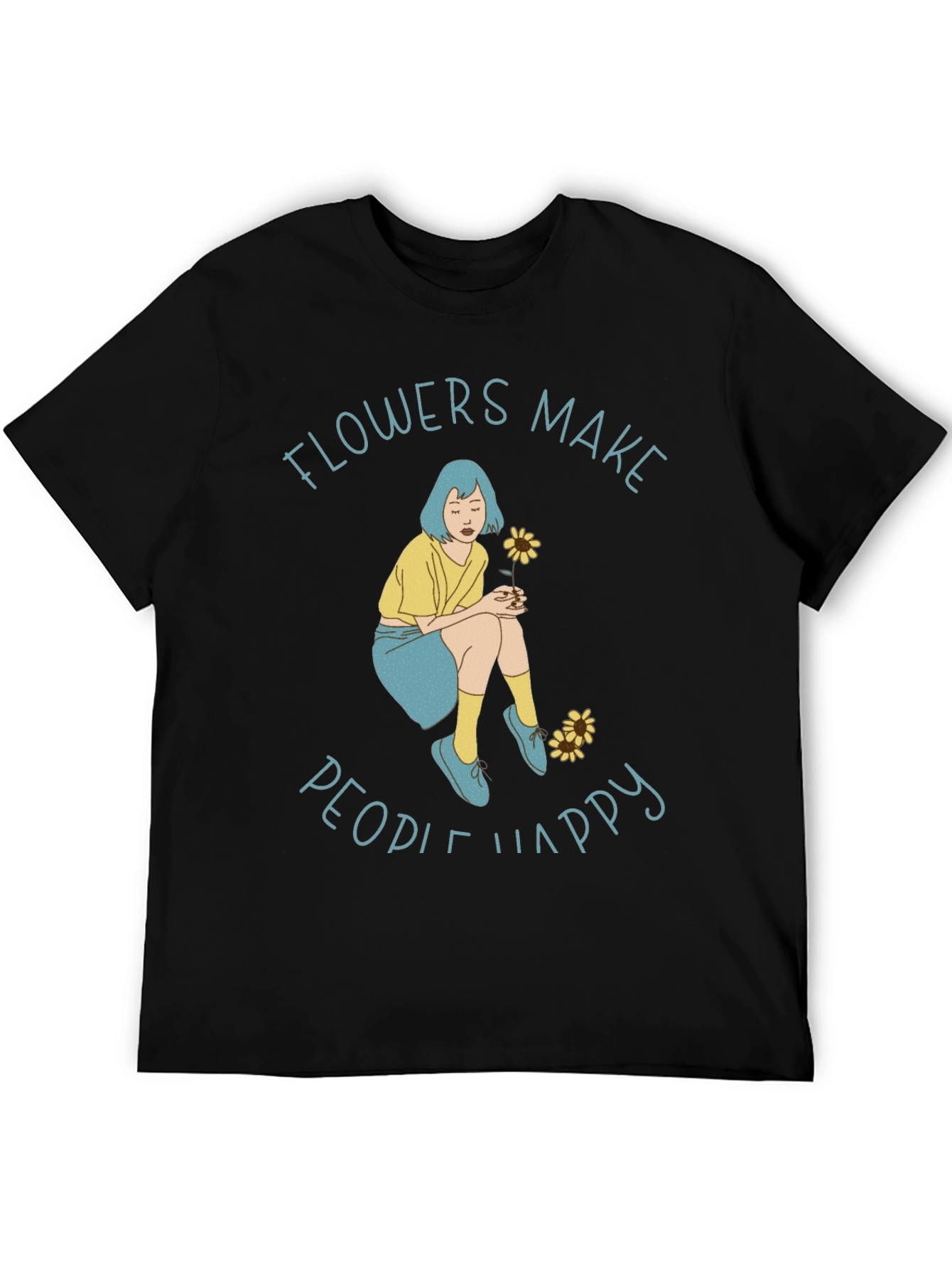Black Flowers Make People Happy Graphic Tee view 5
