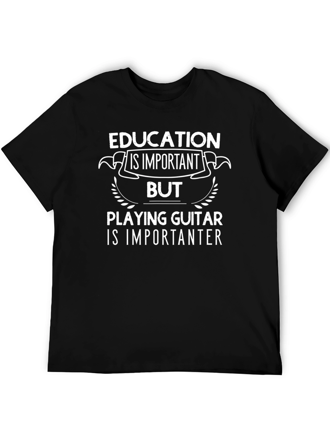 Black Funny Guitar Player T-Shirt - Education is Important, But... view 5