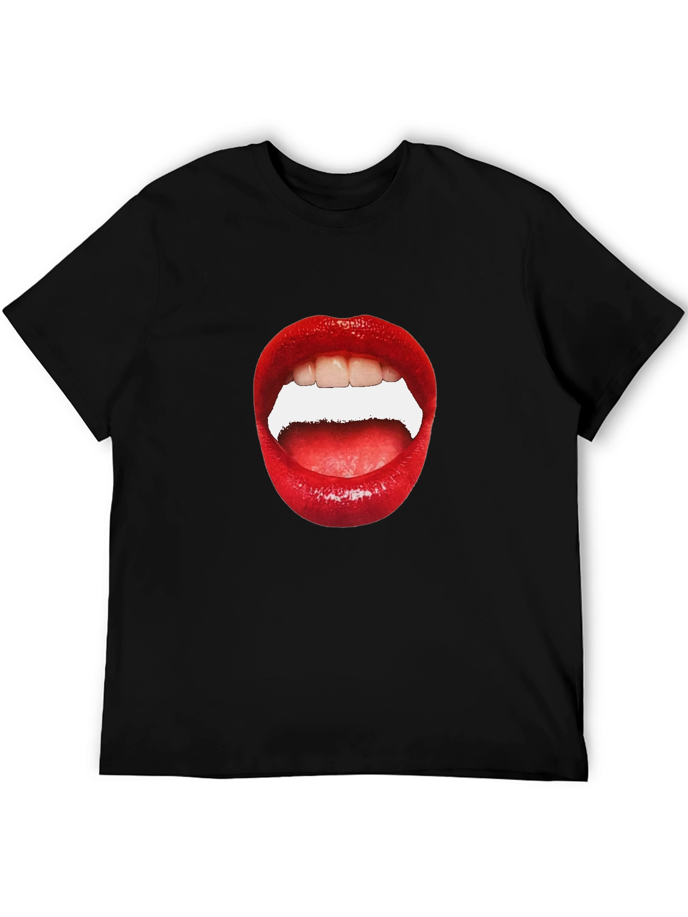 Black Bold Lip Graphic Tee - Black Unisex T-Shirt view 5
