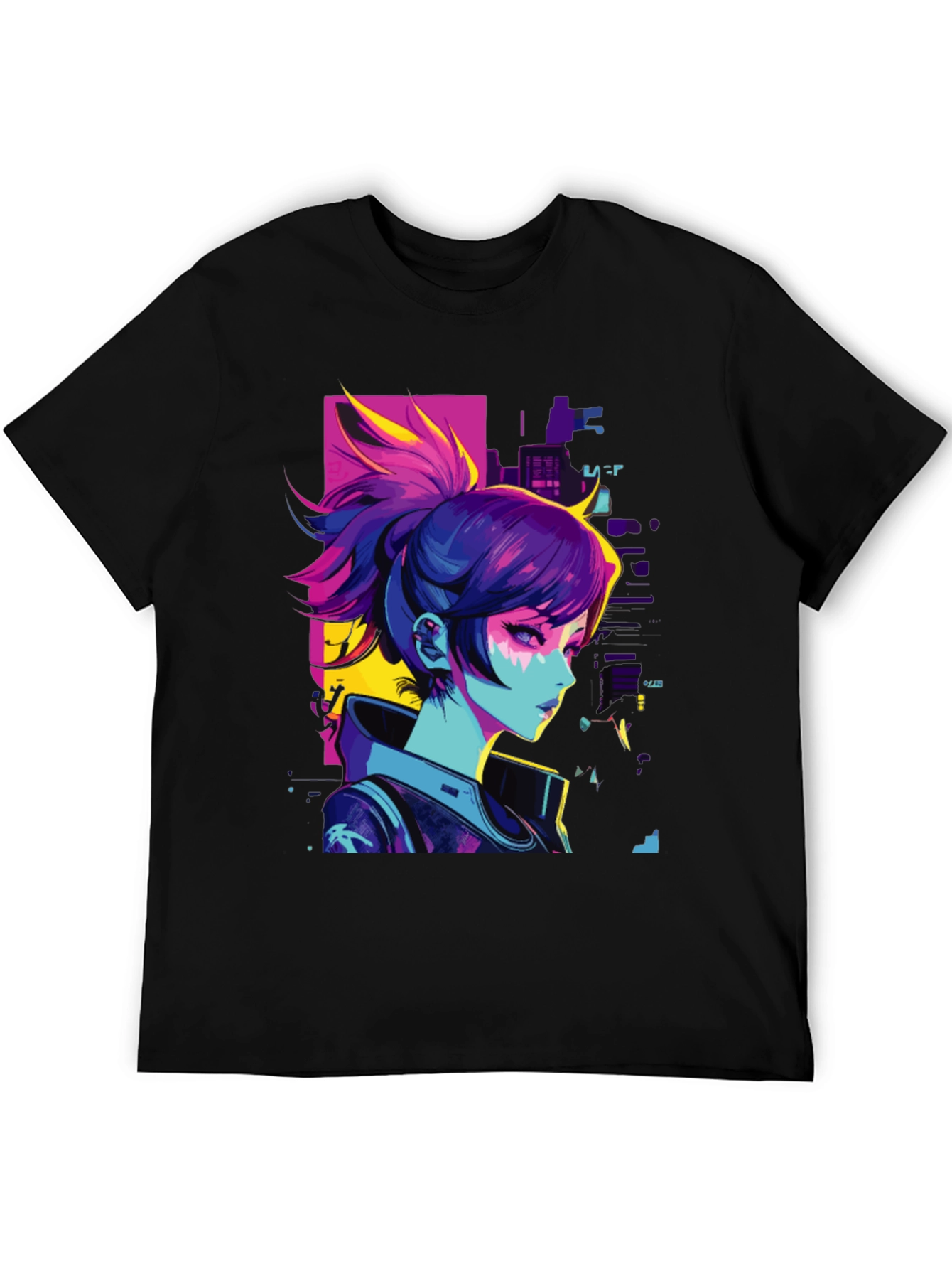 Black Cyberpunk Anime Girl Graphic Black T-Shirt view 5