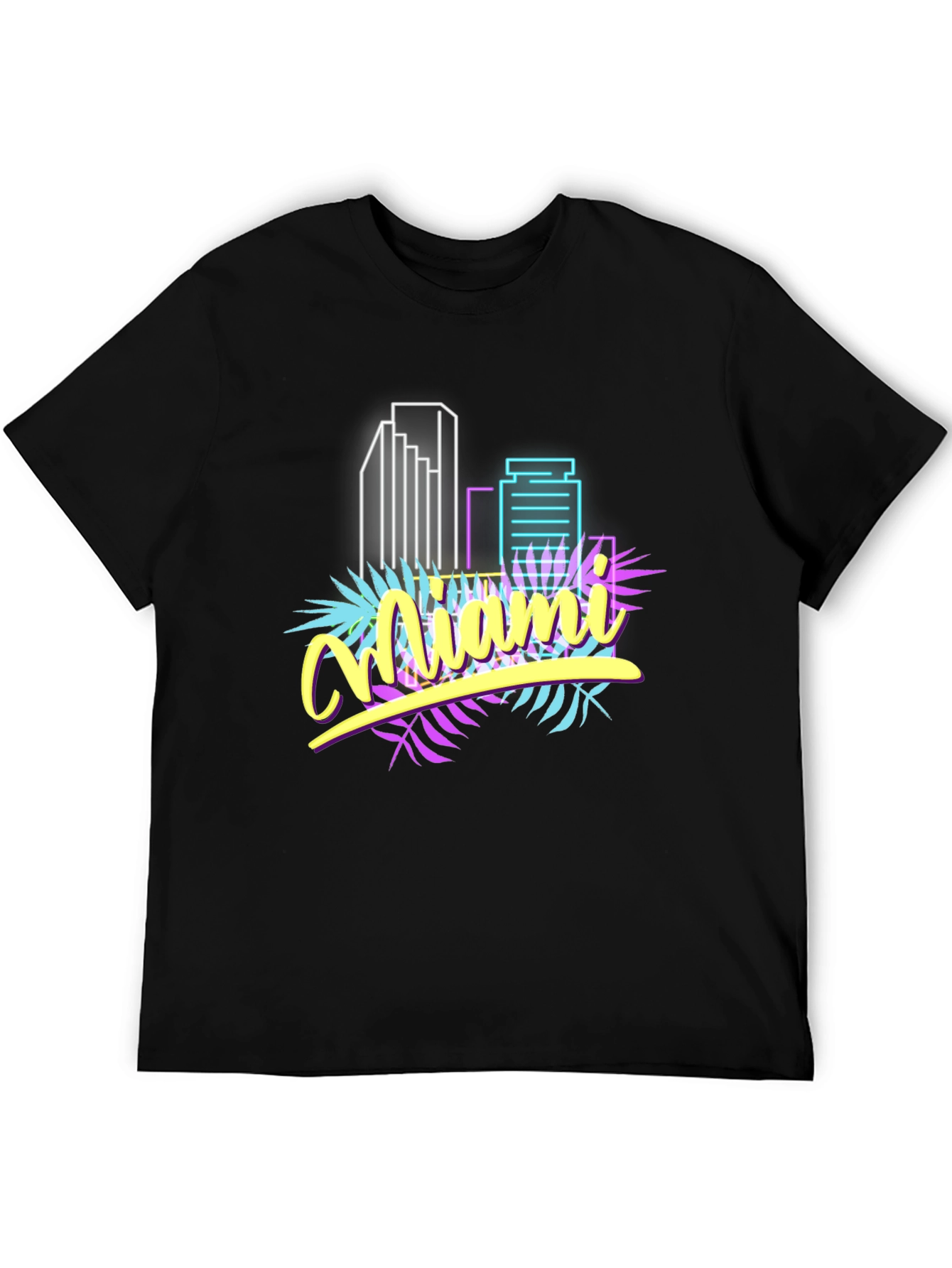 Black Miami Vice Style Graphic T-Shirt - Retro Neon Design view 5