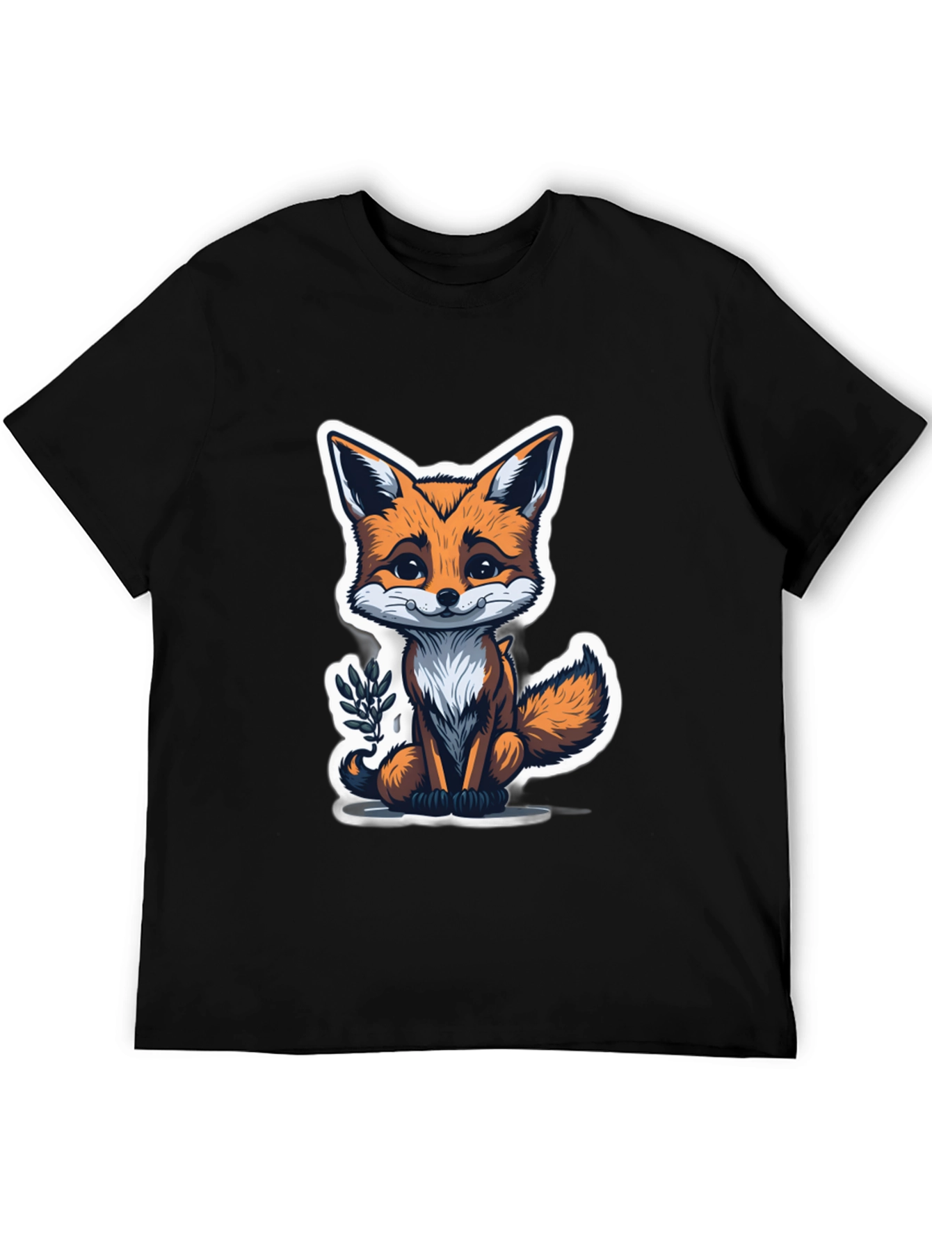 Black Cute Fox Graphic Tee - Soft Cotton Blend view 5
