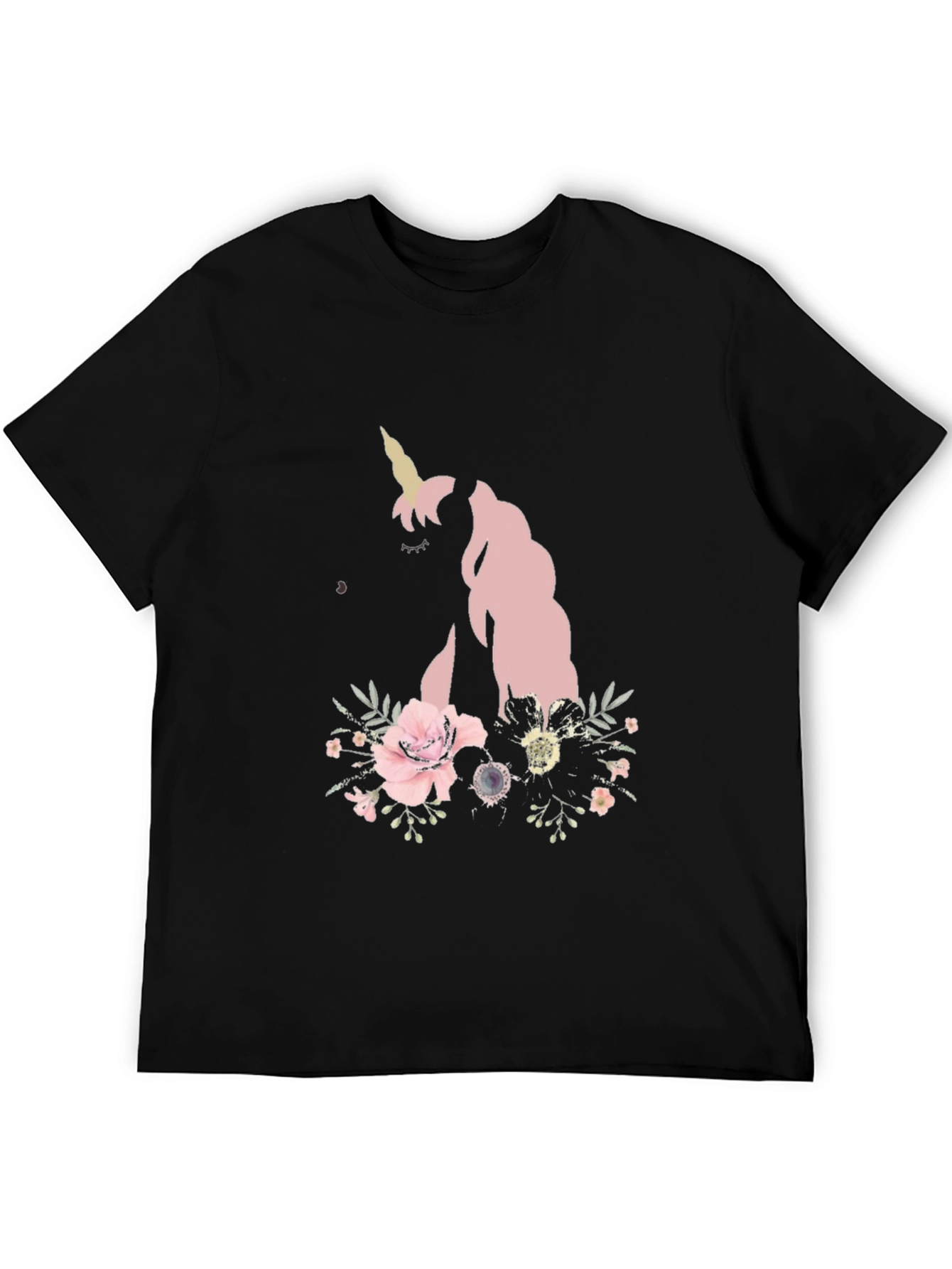 Black Floral Unicorn Black T-Shirt view 5