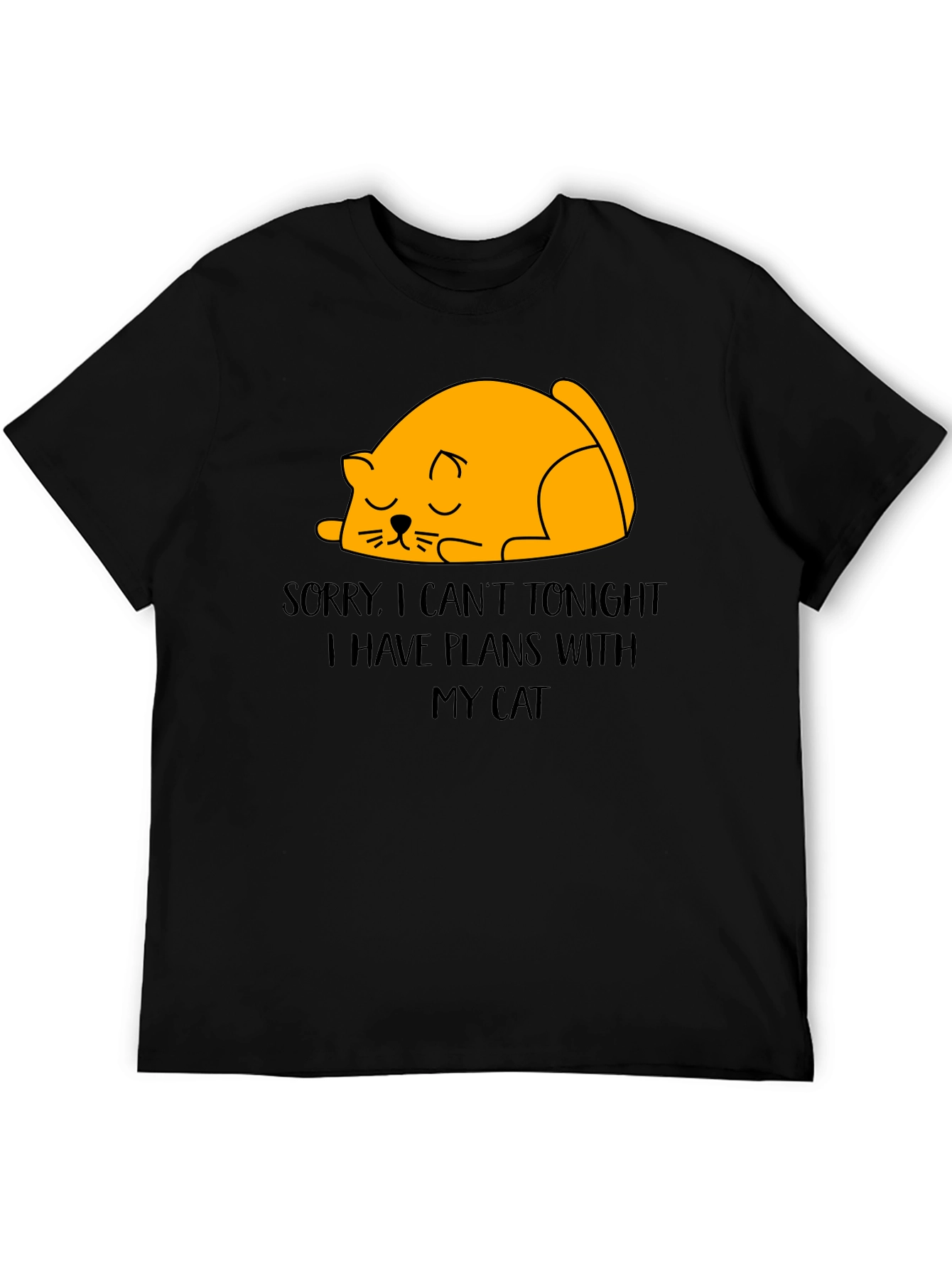 Black Funny Cat Plans T-Shirt - Sorry, Can't Tonight view 5