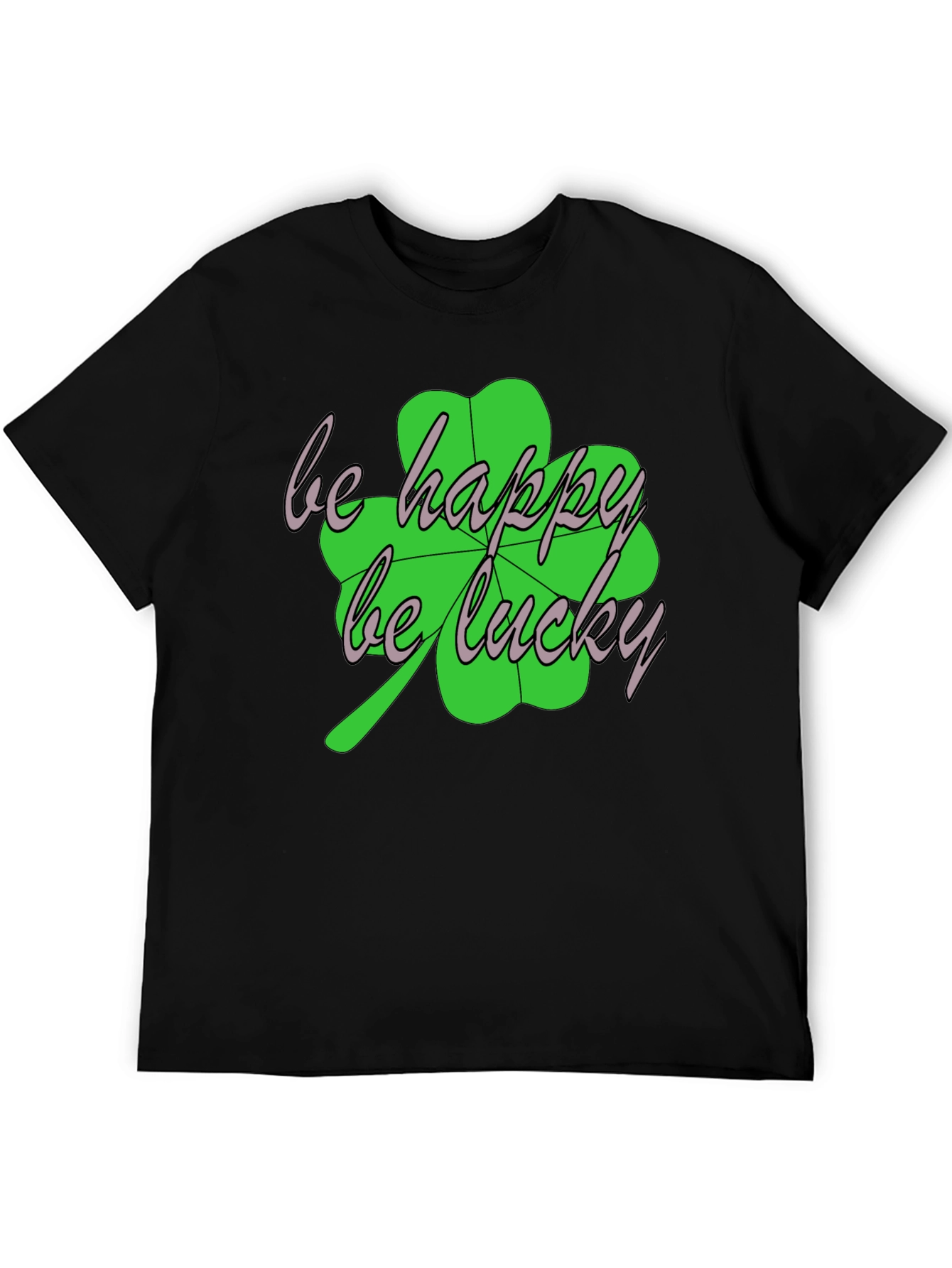 Black Lucky Clover Graphic Tee - Be Happy, Be Lucky T-Shirt view 5