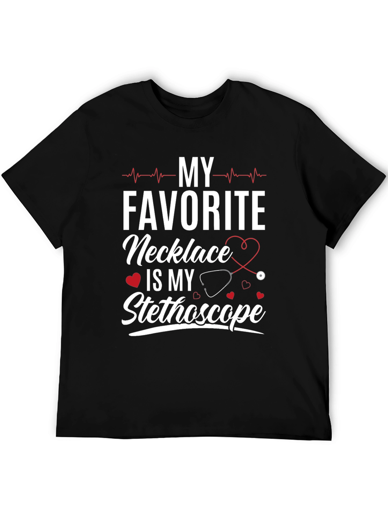 Black My Favorite Necklace Stethoscope Tee view 5
