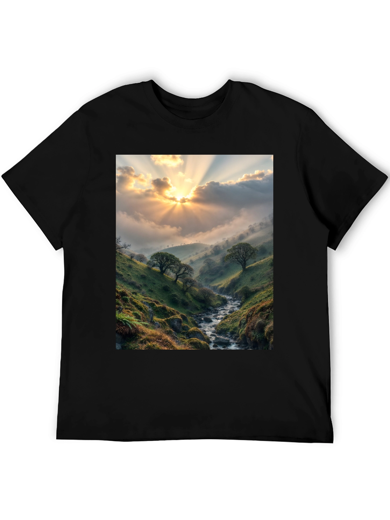 Black Sunlit Valley T-Shirt - Nature Scenery Tee view 5