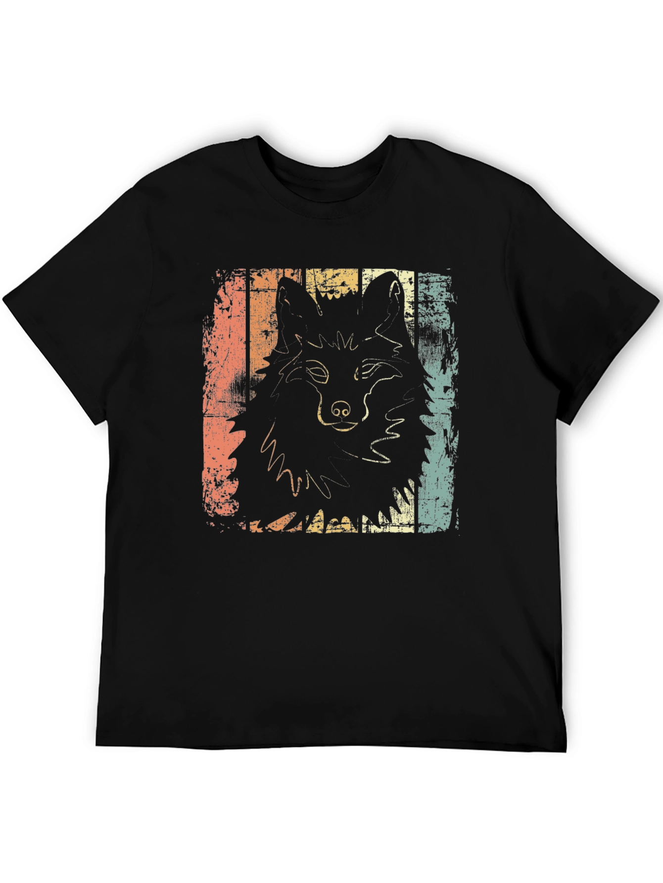 Black Retro Wolf Graphic Tee - Distressed Style view 5
